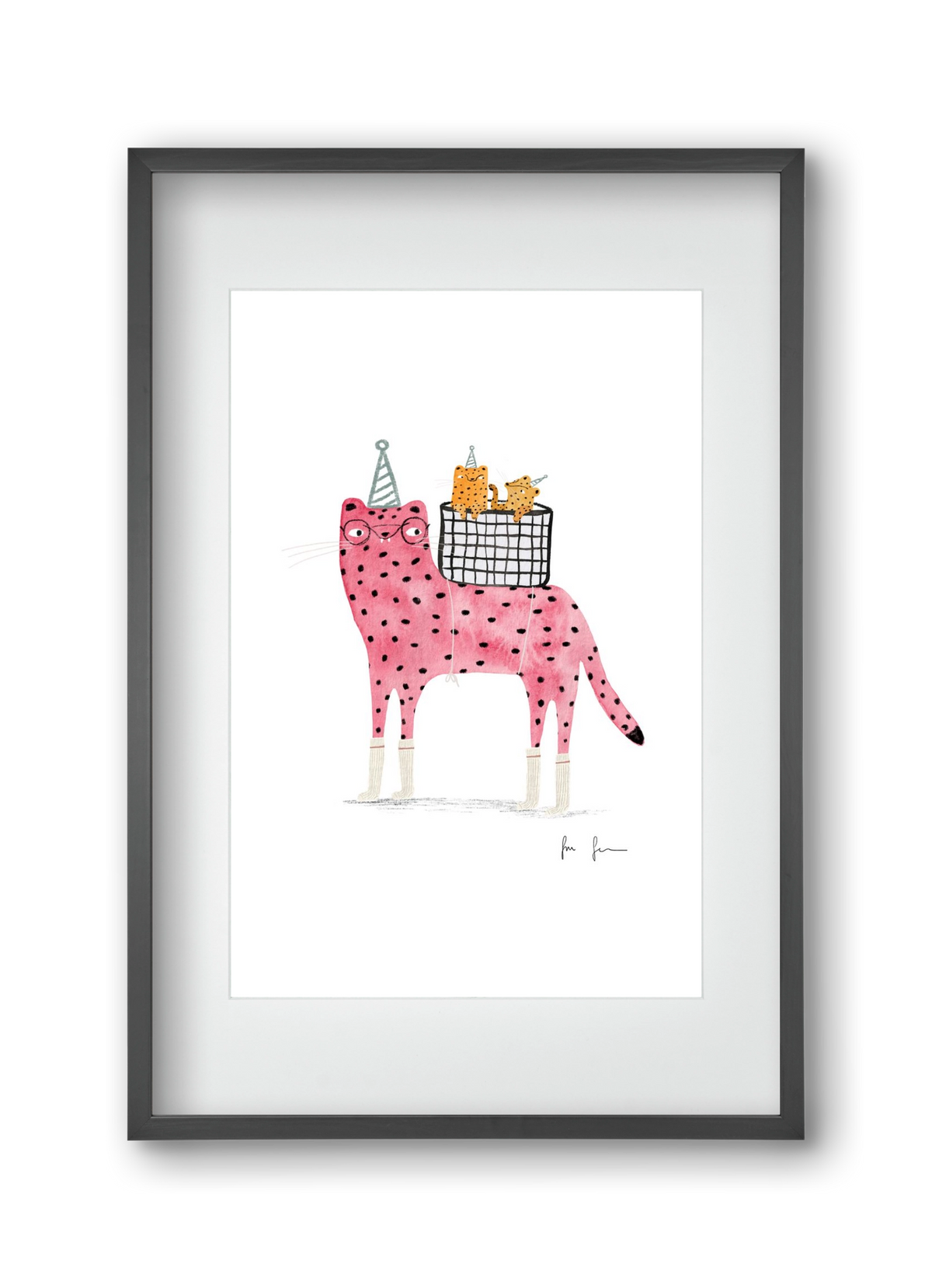 Rózsaszín leopárd mama, 30x45 cm (20x30 cm), Fekete keret, paszpartuval