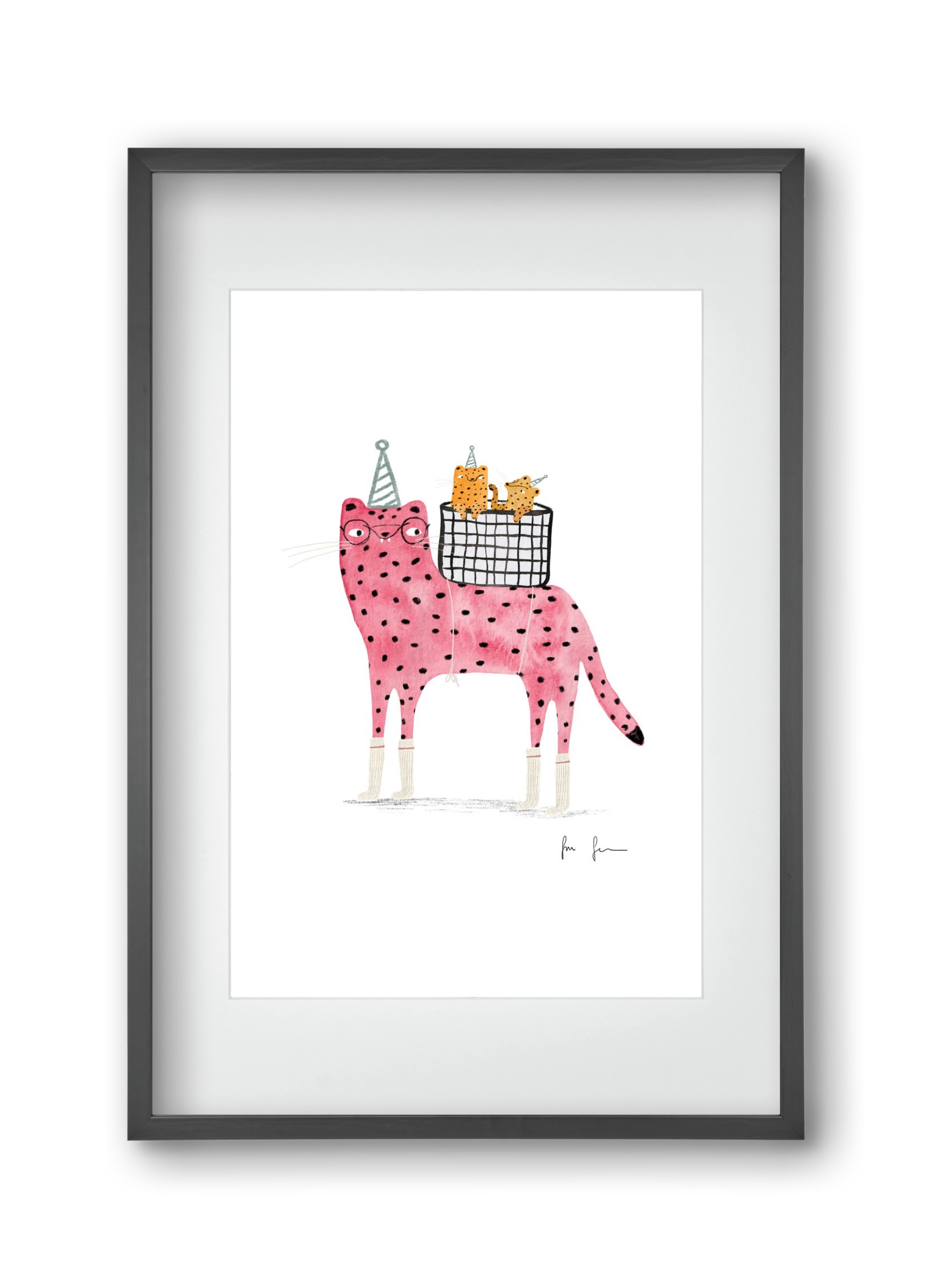 Rózsaszín leopárd mama, 30x45 cm (20x30 cm), Fekete keret, paszpartuval