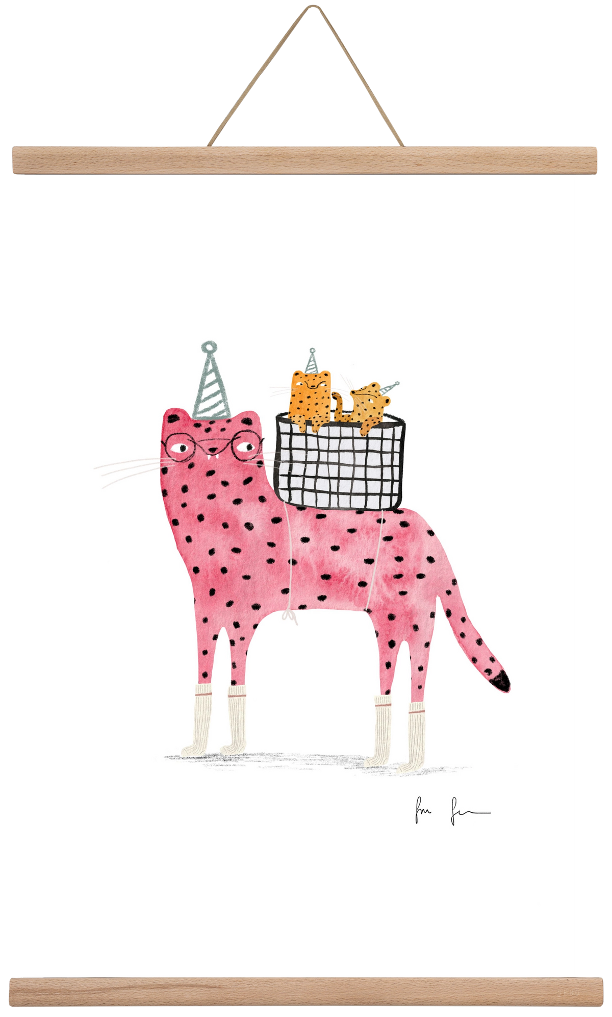 Rózsaszín leopárd mama, 40x60 cm (40x60 cm), Tölgy akasztó