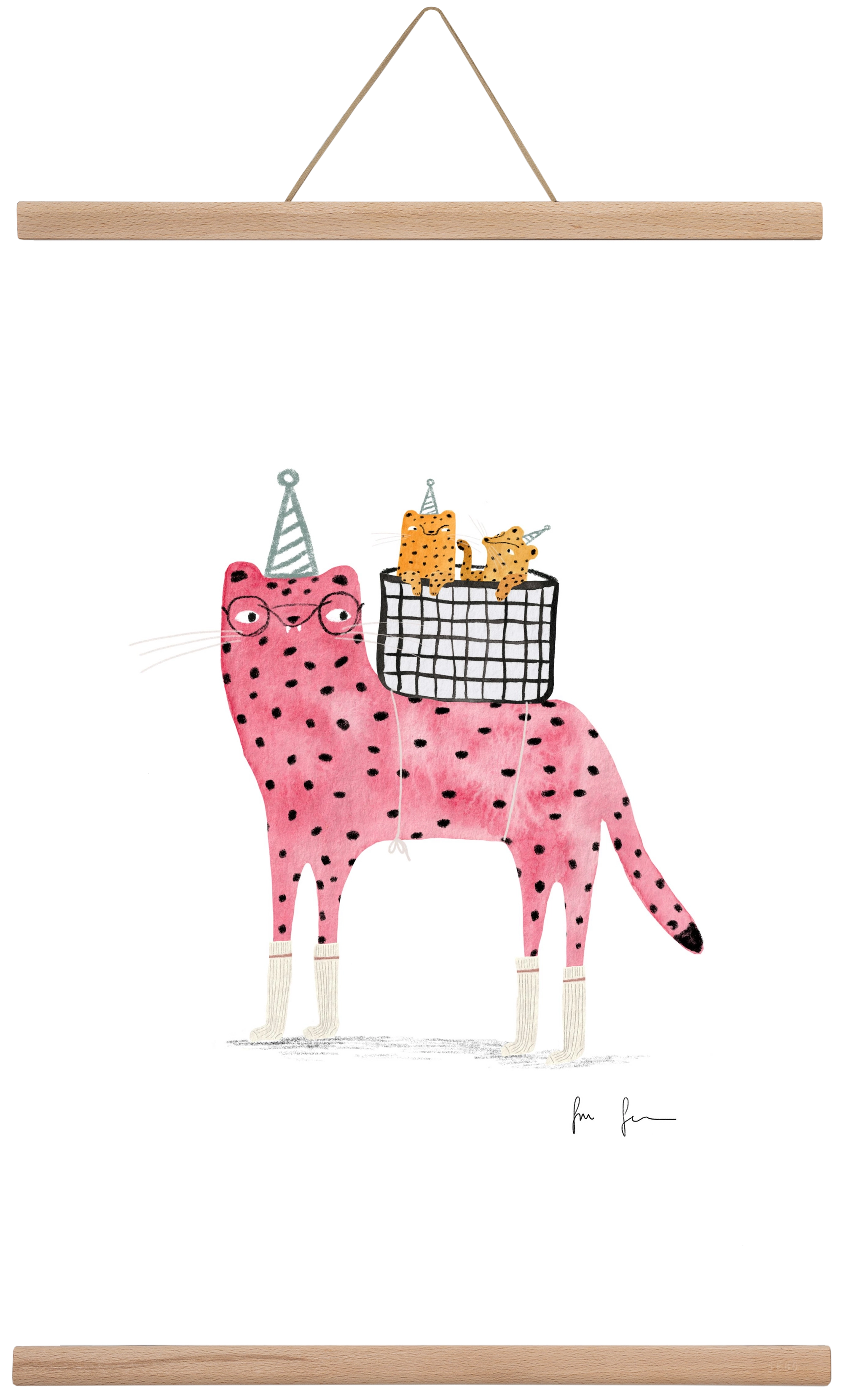 Rózsaszín leopárd mama, 40x60 cm (40x60 cm), Tölgy akasztó