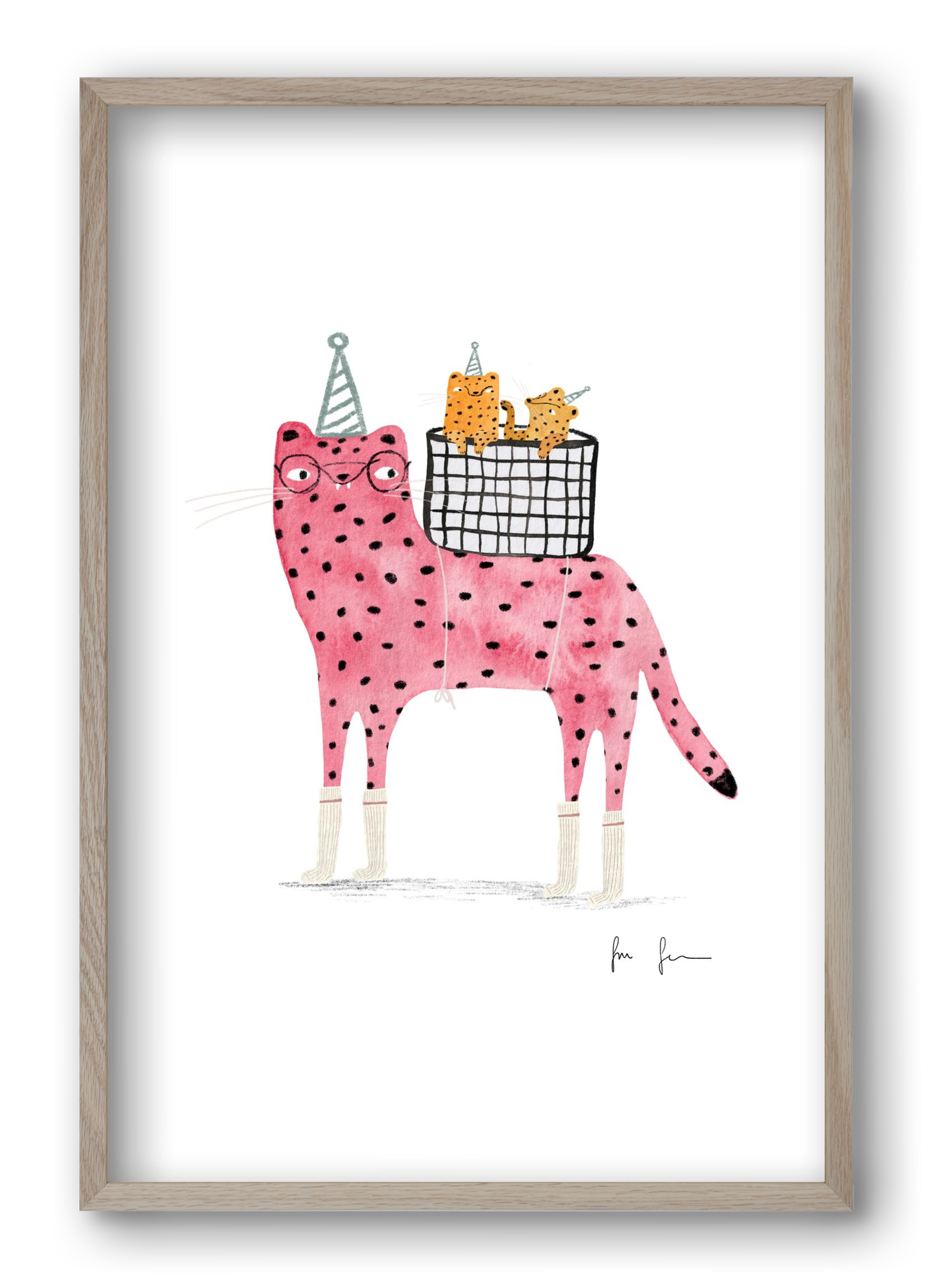 Rózsaszín leopárd mama, 40x60 cm (40x60 cm), Tölgy keret