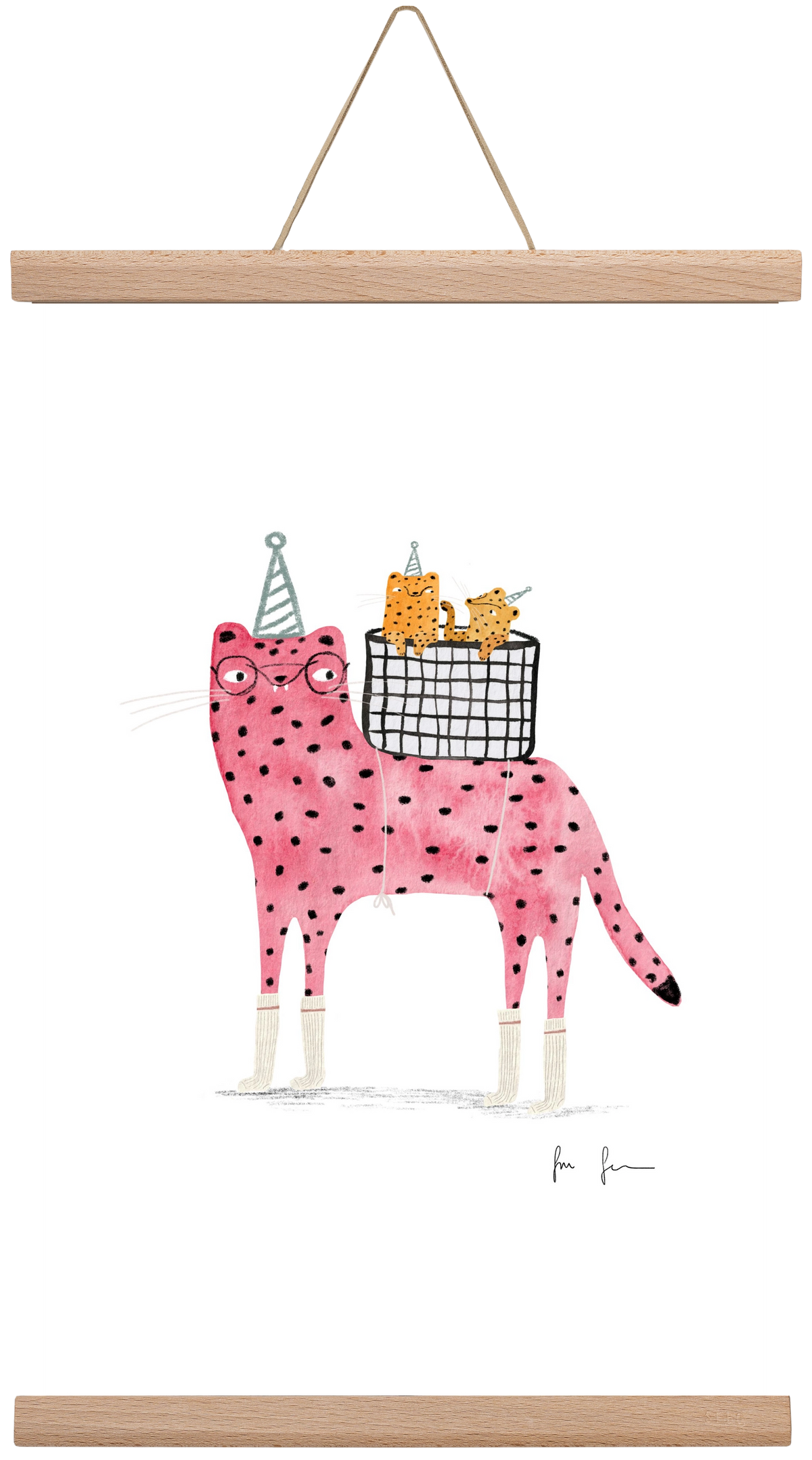 Rózsaszín leopárd mama, 30x45 cm (30x45 cm), Tölgy akasztó