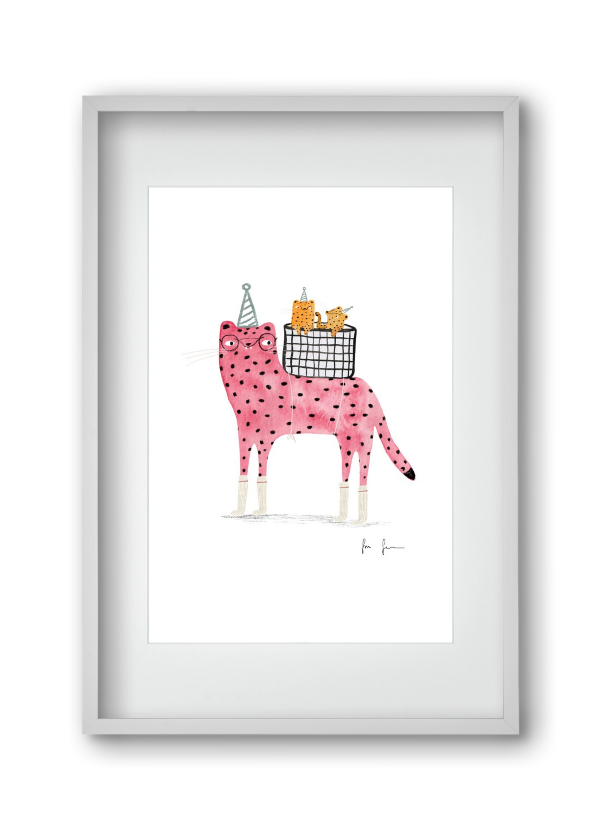 Rózsaszín leopárd mama, 30x45 cm (20x30 cm), Fehér keret, paszpartuval