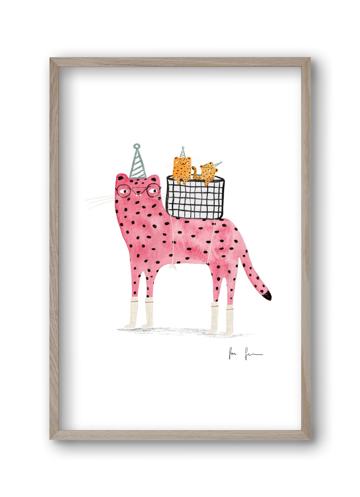 Rózsaszín leopárd mama, 30x45 cm (30x45 cm), Tölgy keret