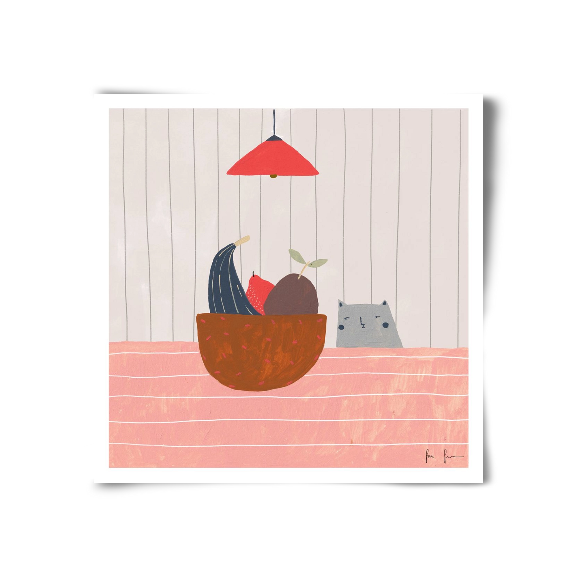 Cica gyümölcskosárral, 30x30 cm, Keret nélkül