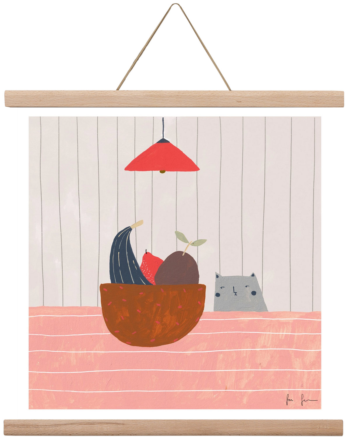 Cica gyümölcskosárral, 40x40 cm (40x40 cm), Tölgy akasztó