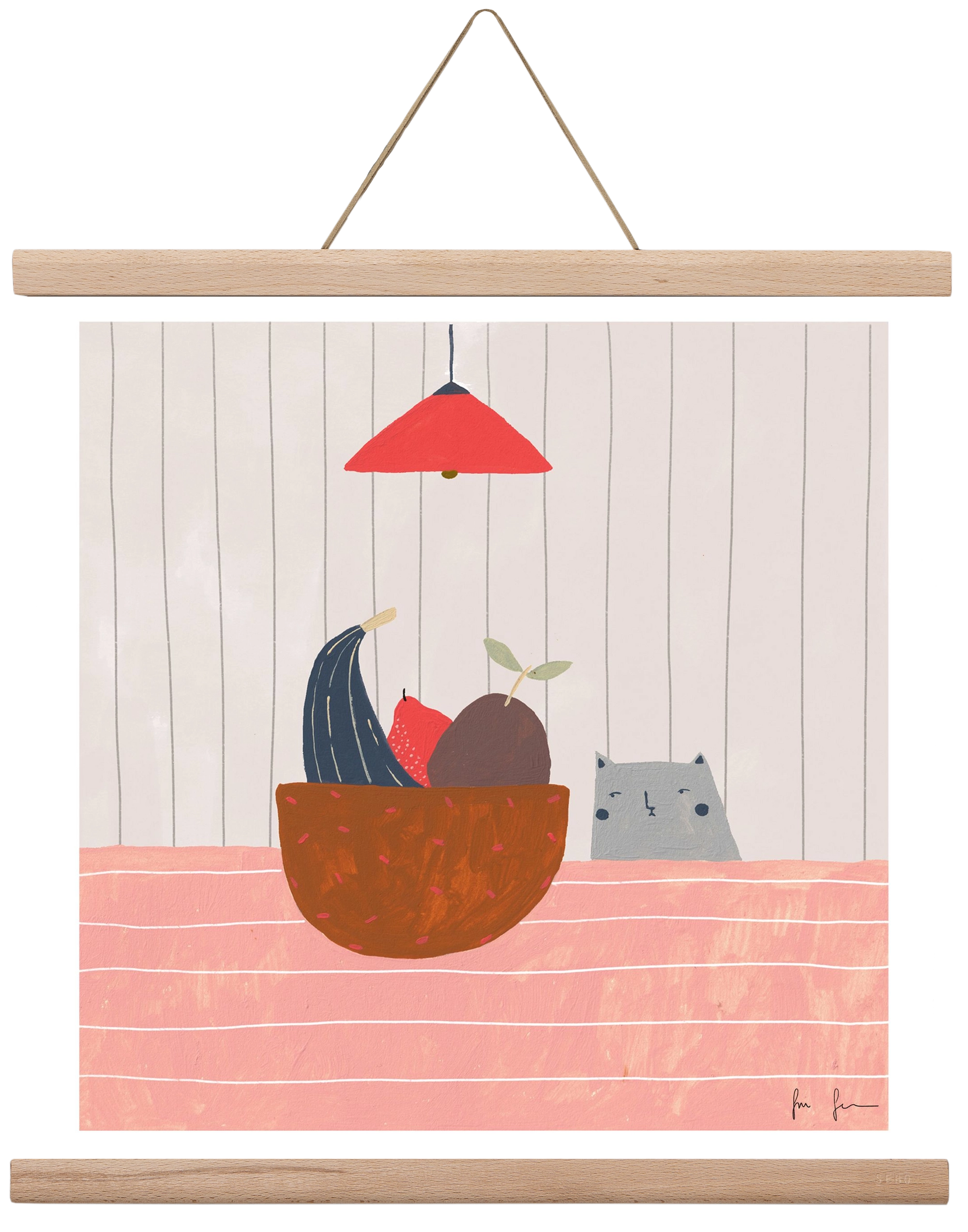 Cica gyümölcskosárral, 40x40 cm (40x40 cm), Tölgy akasztó