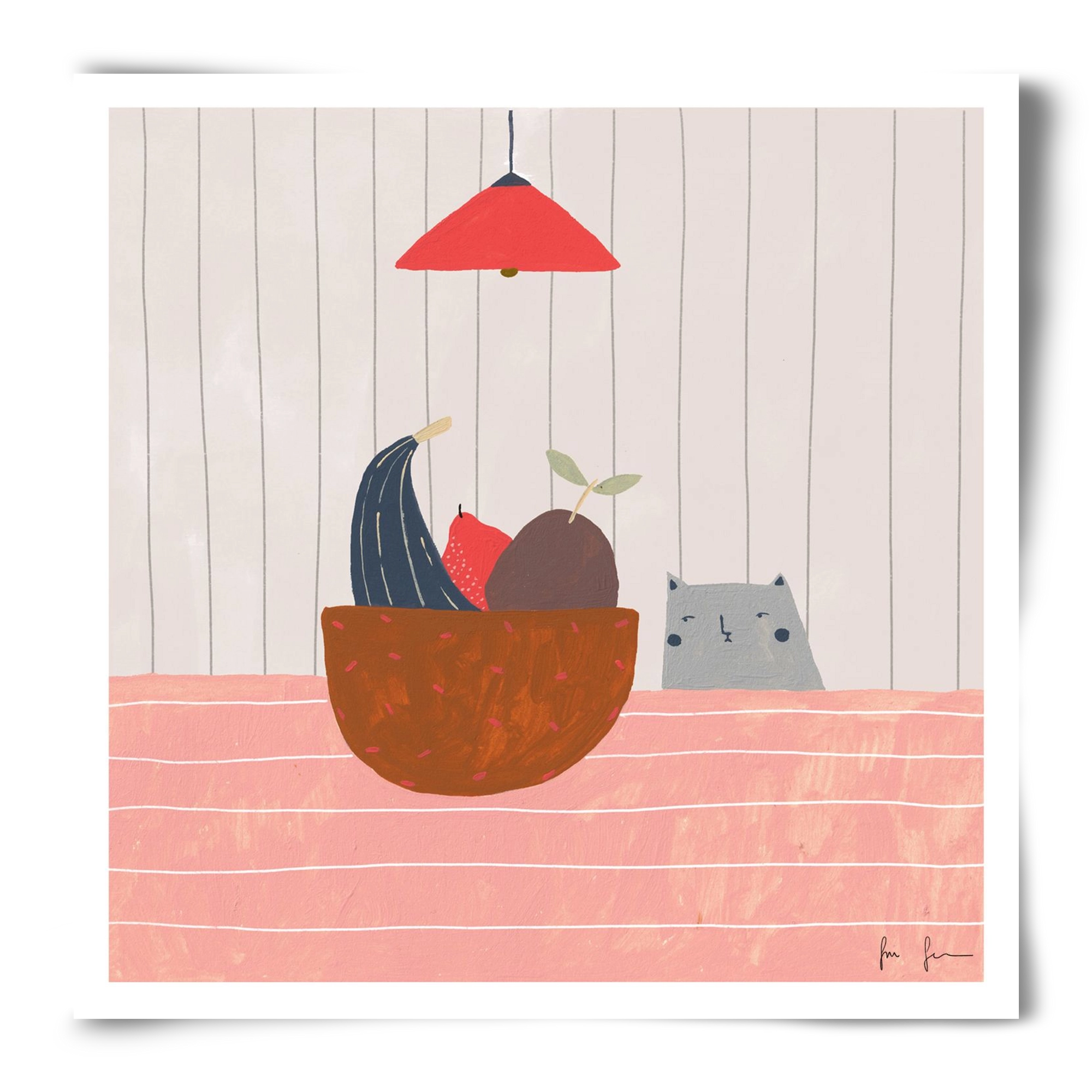 Cica gyümölcskosárral, 50x50 cm, Keret nélkül