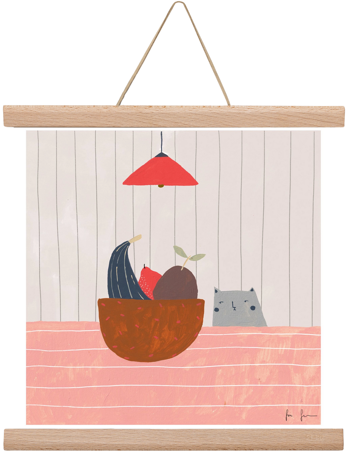 Cica gyümölcskosárral, 30x30 cm (30x30 cm), Tölgy akasztó