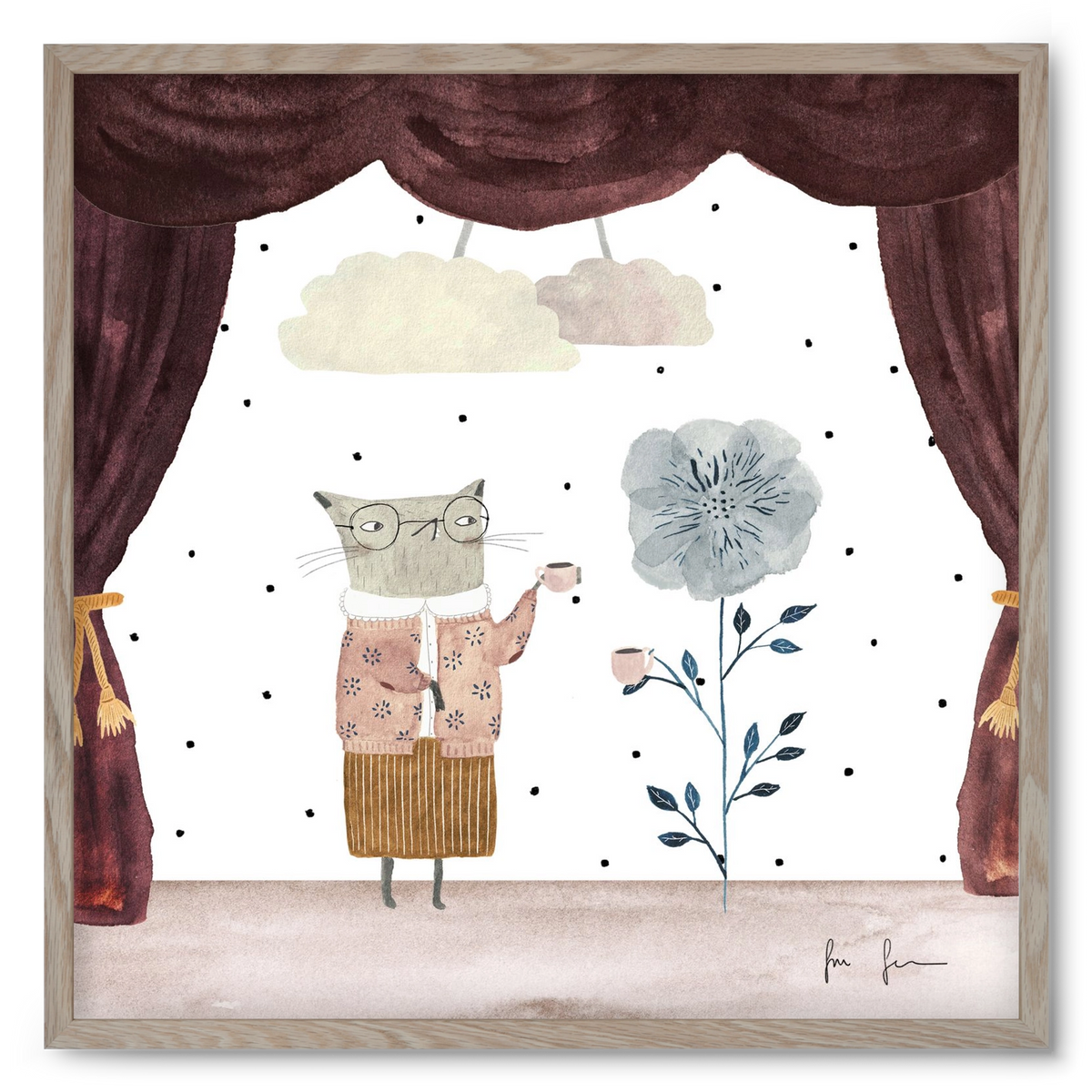 Teadélután, 50x50 cm (50x50 cm), Tölgy keret