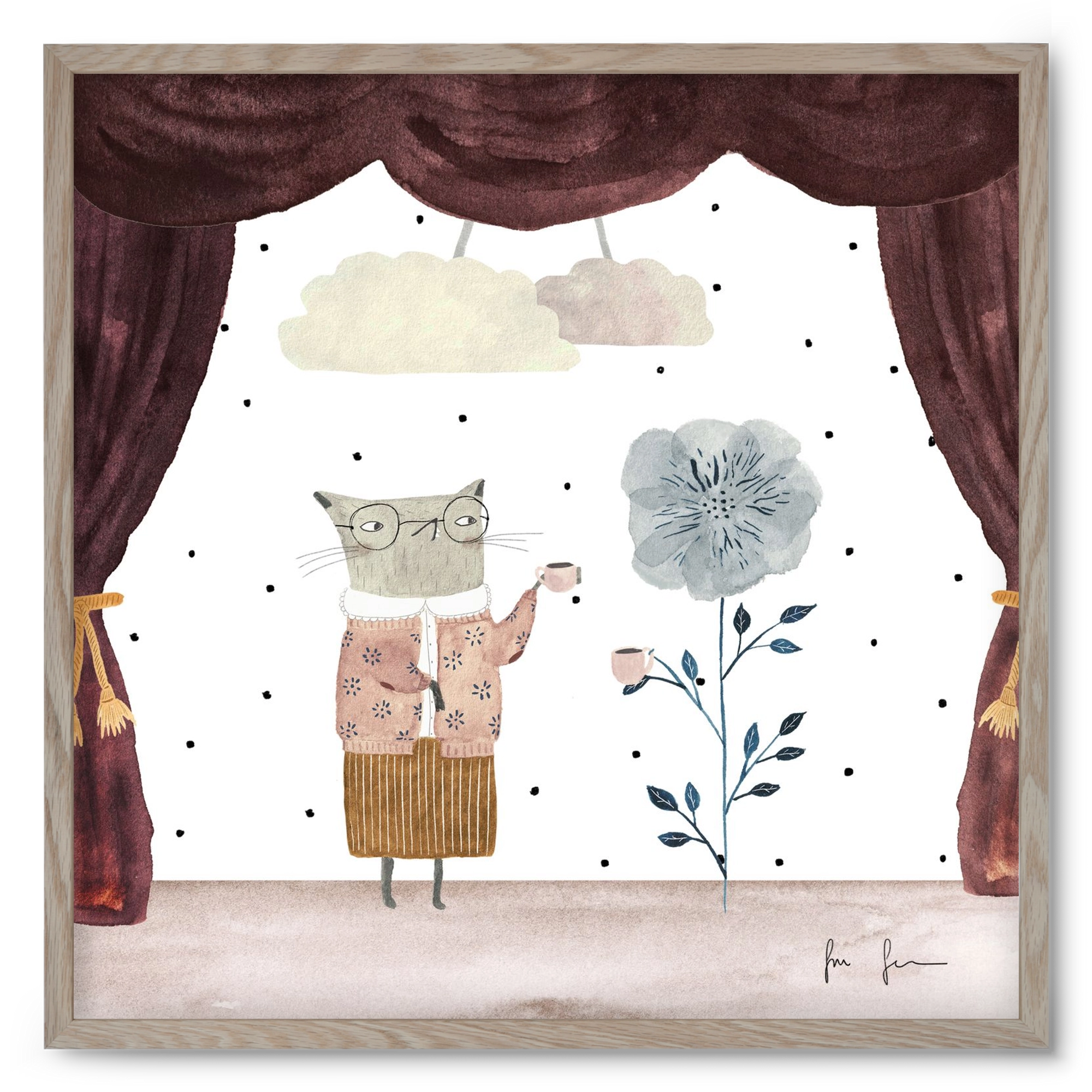 Teadélután, 50x50 cm (50x50 cm), Tölgy keret