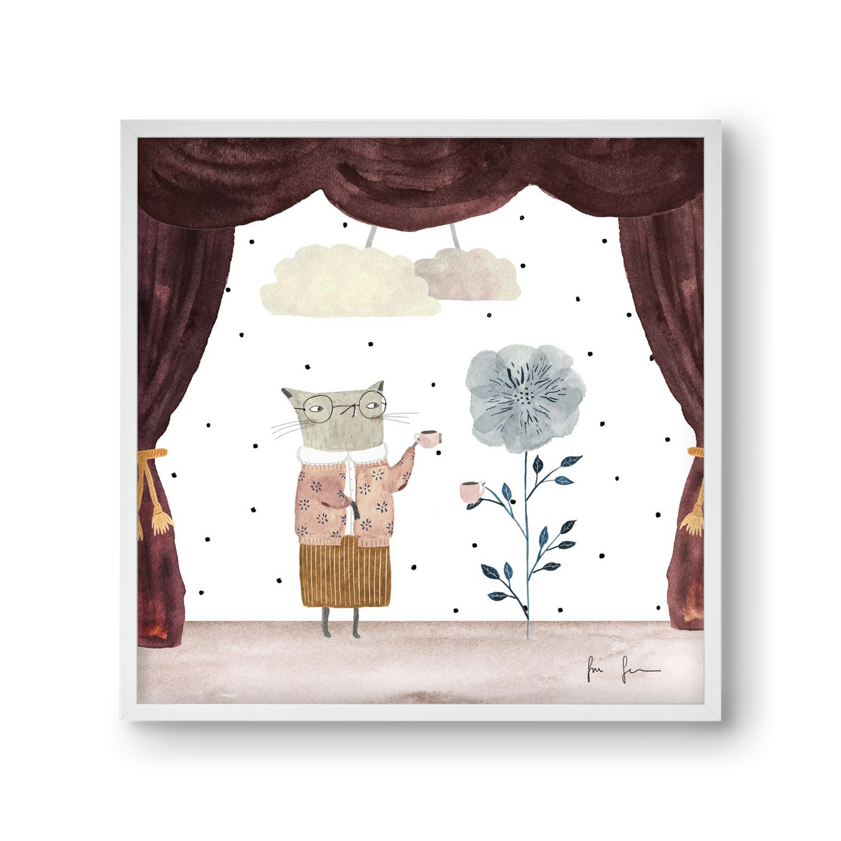 Teadélután, 30x30 cm (30x30 cm), Fehér keret