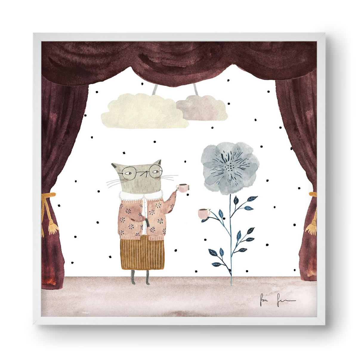 Teadélután, 40x40 cm (40x40 cm), Fehér keret