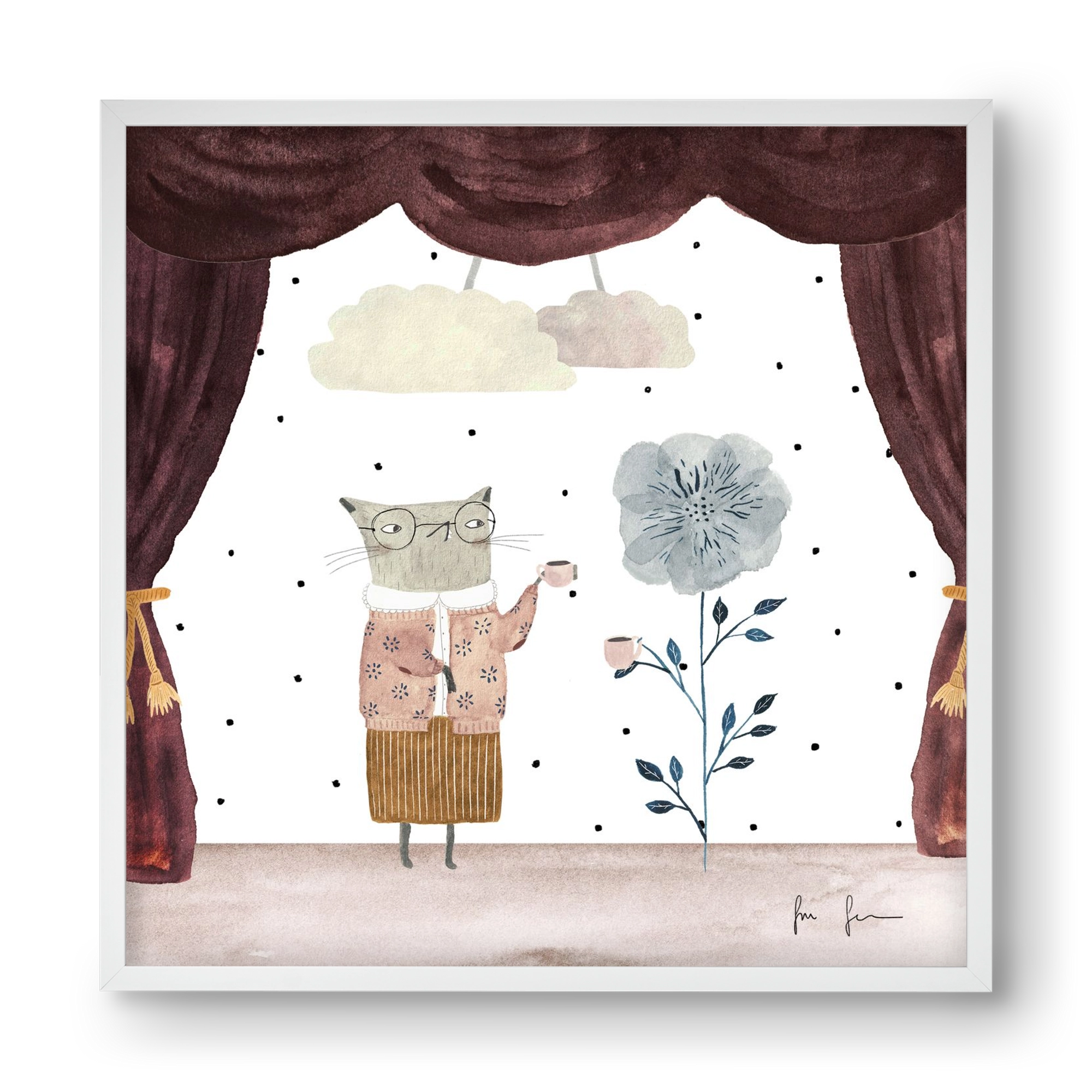 Teadélután, 40x40 cm (40x40 cm), Fehér keret