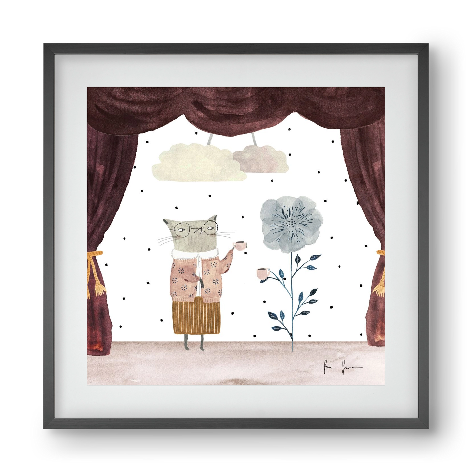 Teadélután, 40x40 cm (30x30 cm), Fekete keret, paszpartuval