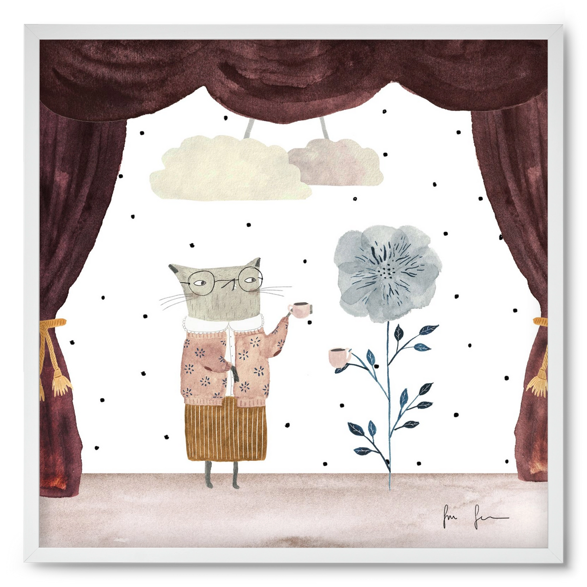 Teadélután, 50x50 cm (50x50 cm), Fehér keret