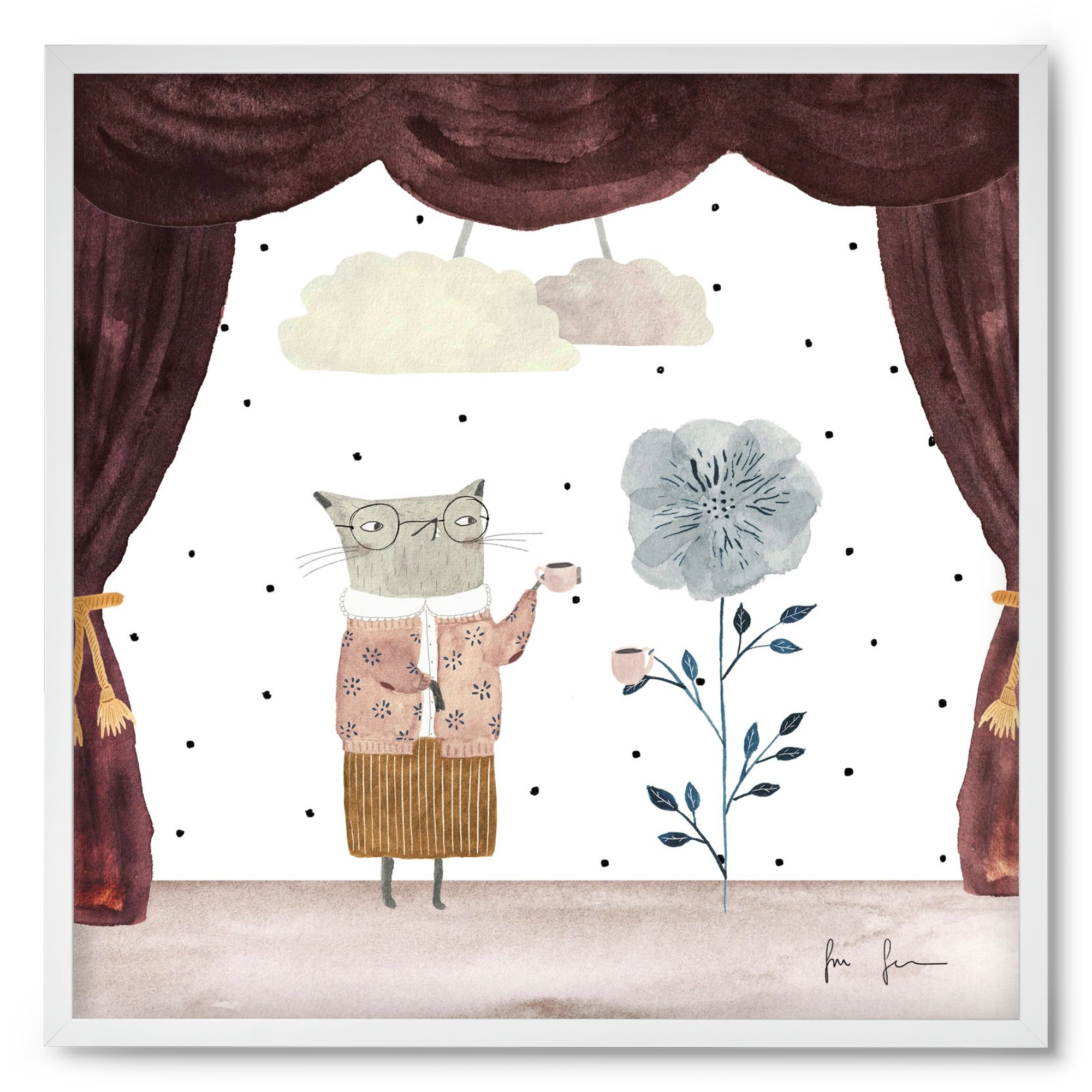 Teadélután, 50x50 cm (50x50 cm), Fehér keret