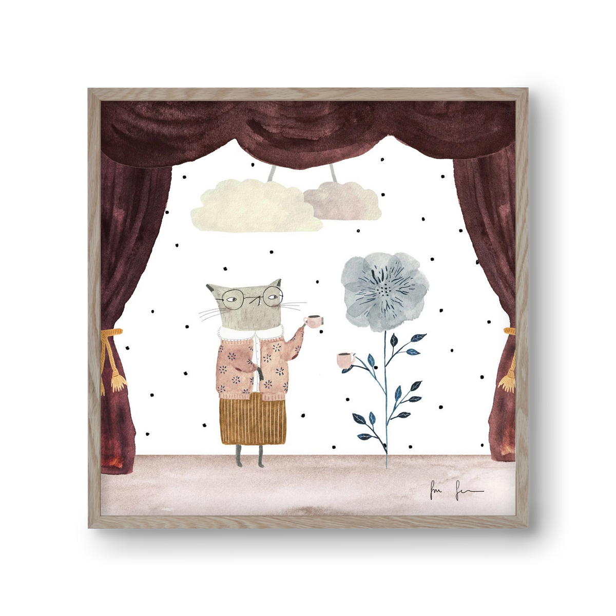 Teadélután, 30x30 cm (30x30 cm), Tölgy keret