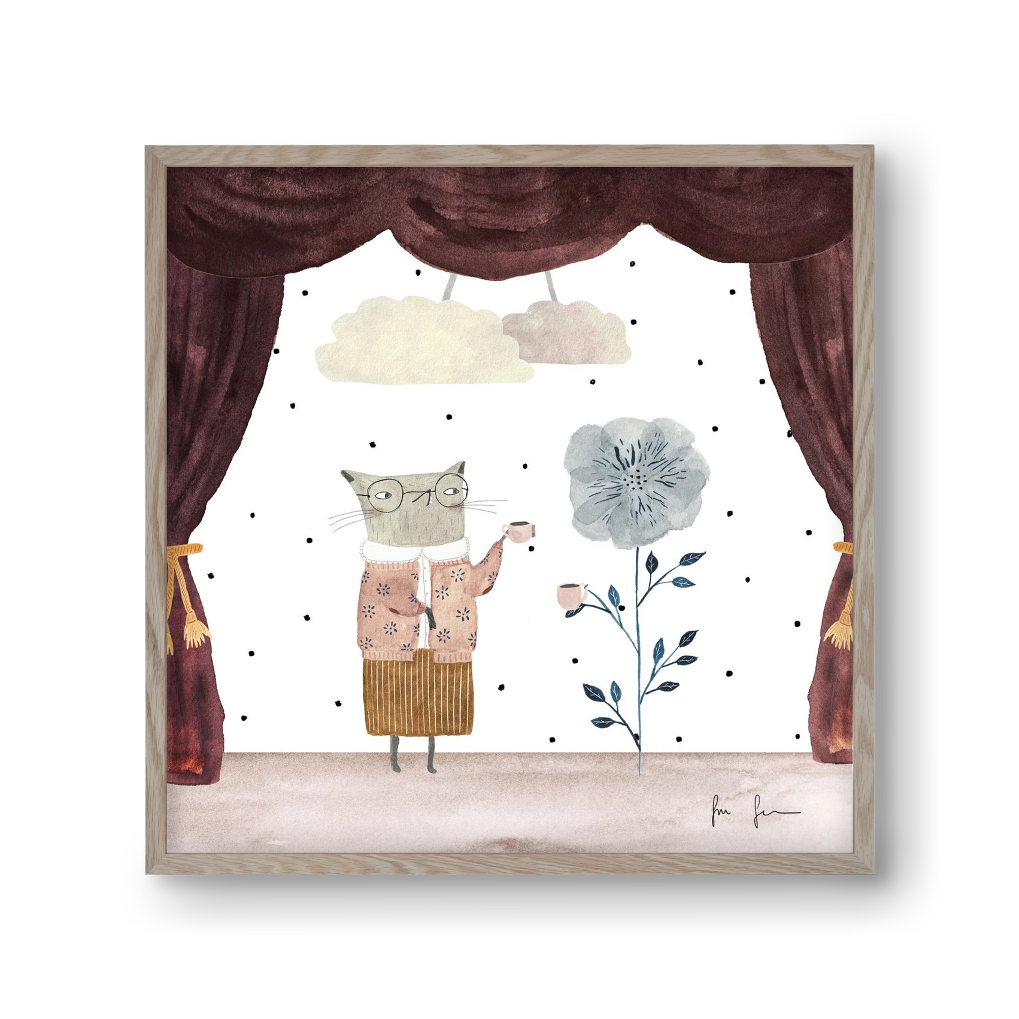 Teadélután, 30x30 cm (30x30 cm), Tölgy keret