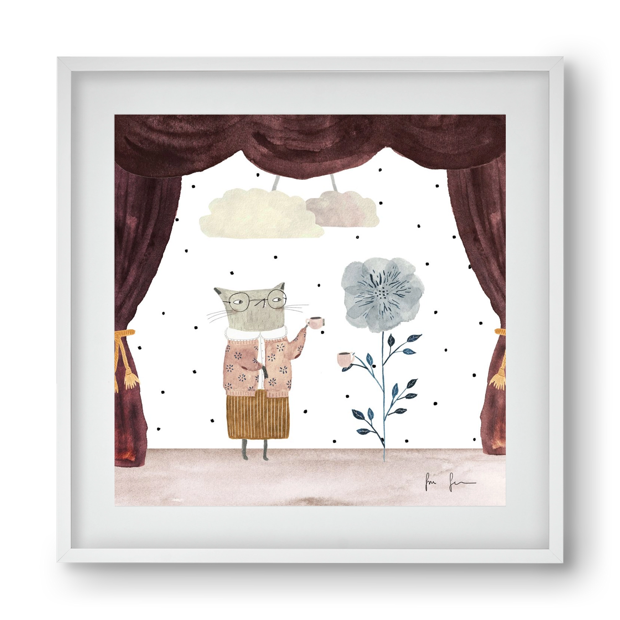 Teadélután, 40x40 cm (30x30 cm), Fehér keret, paszpartuval