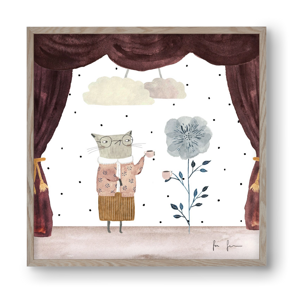 Teadélután, 40x40 cm (40x40 cm), Tölgy keret