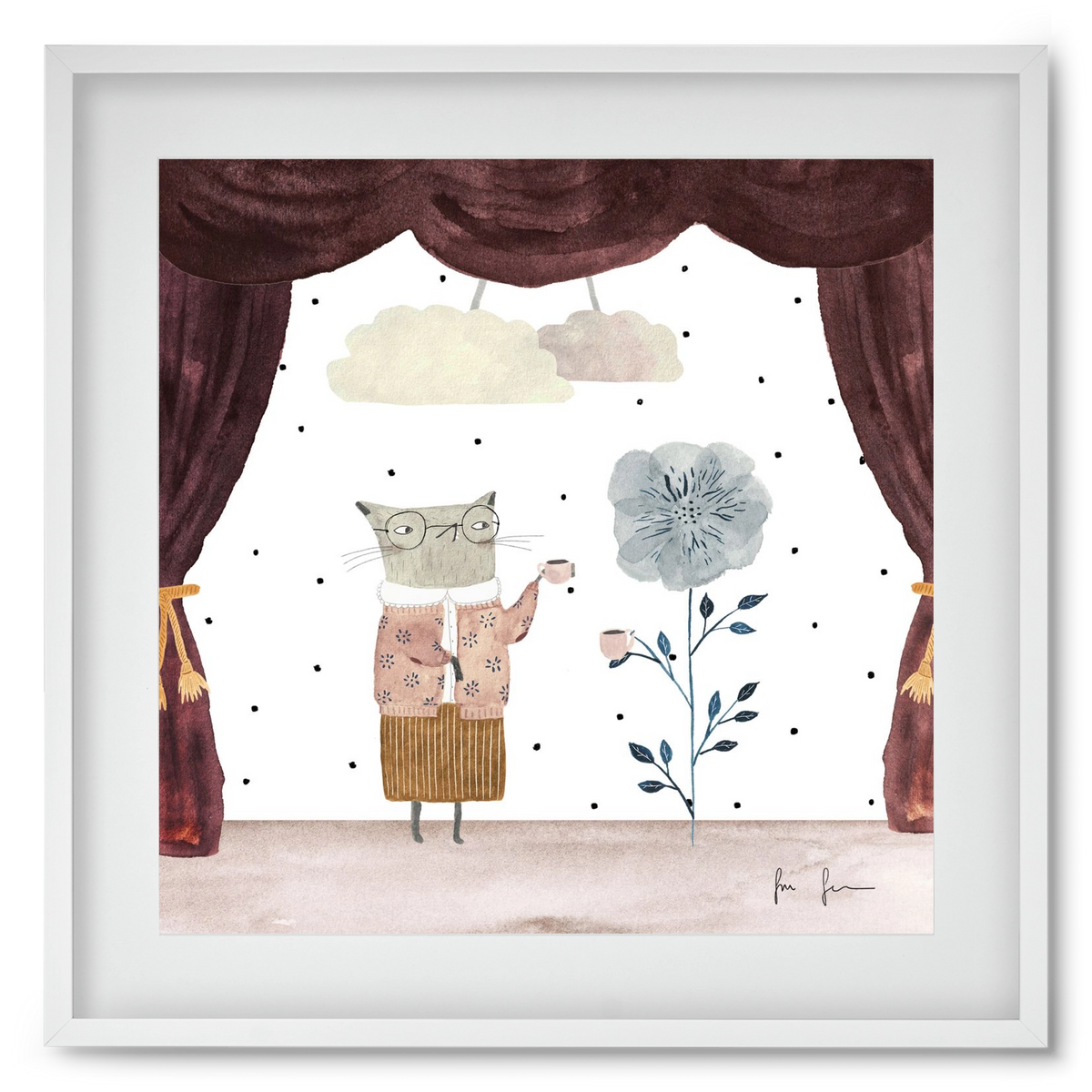 Teadélután, 50x50 cm (40x40 cm), Fehér keret, paszpartuval