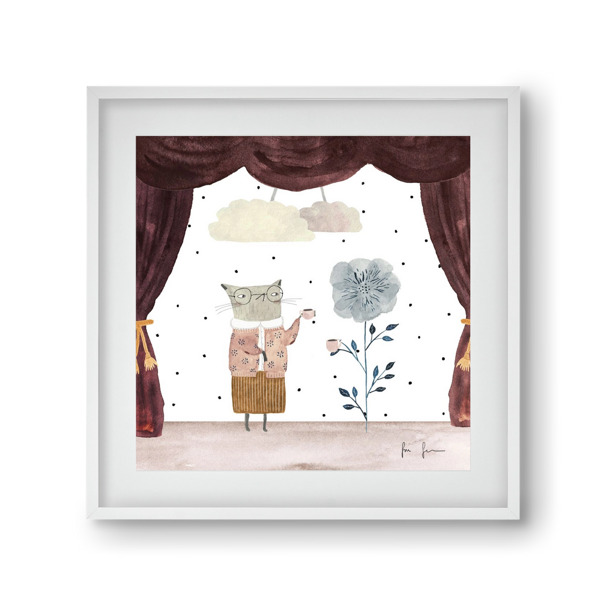 Teadélután, 30x30 cm (20x20 cm), Fehér keret, paszpartuval