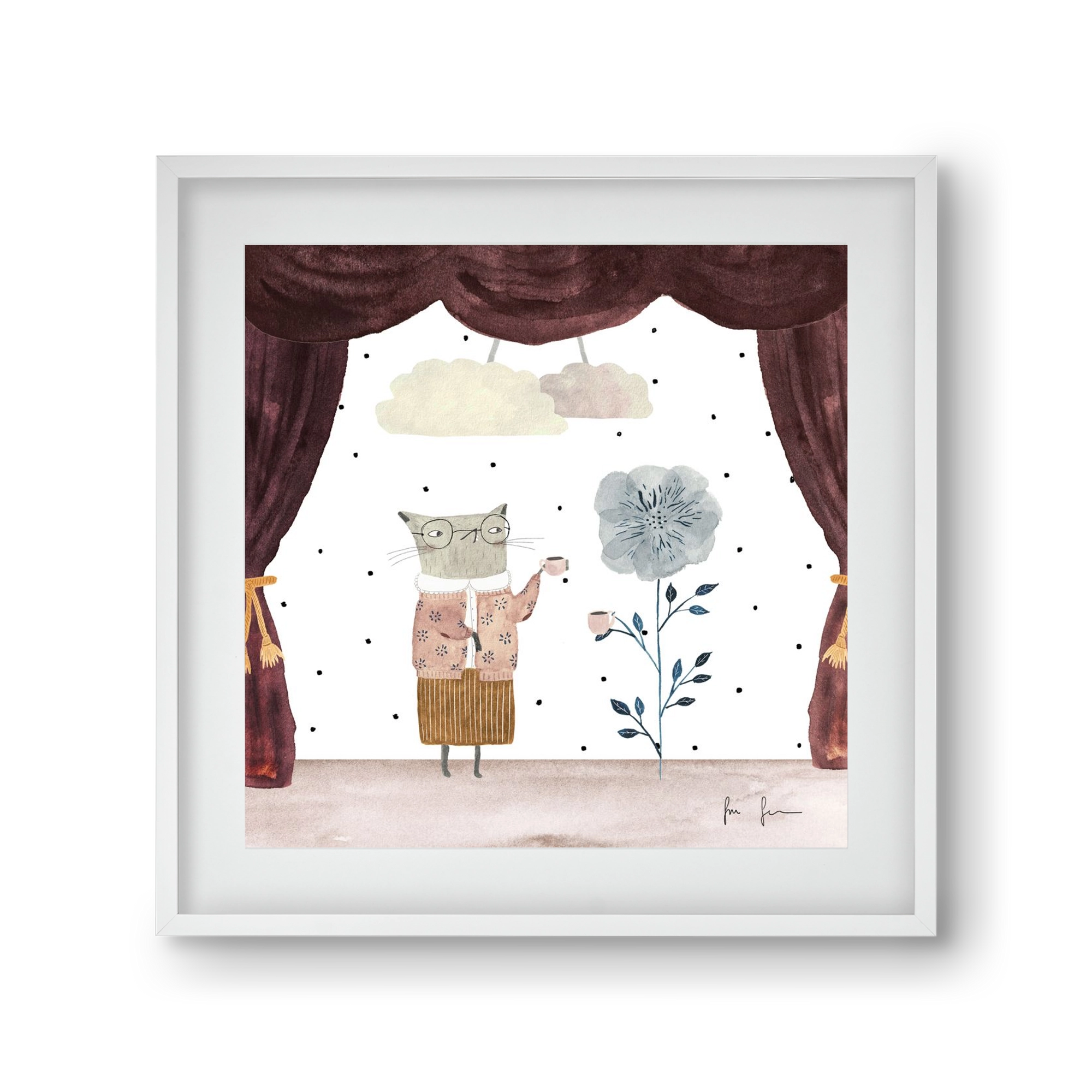 Teadélután, 30x30 cm (20x20 cm), Fehér keret, paszpartuval