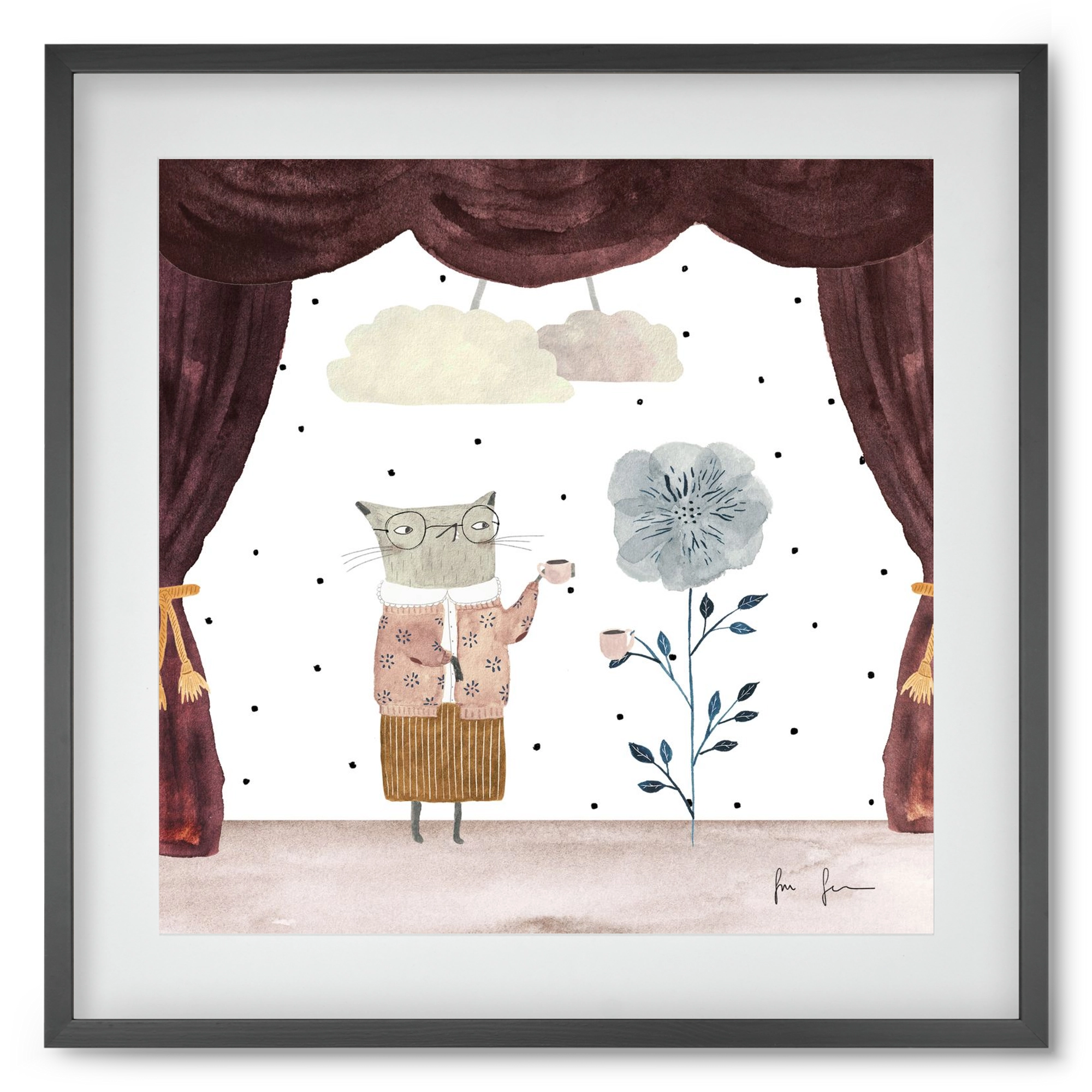 Teadélután, 50x50 cm (40x40 cm), Fekete keret, paszpartuval