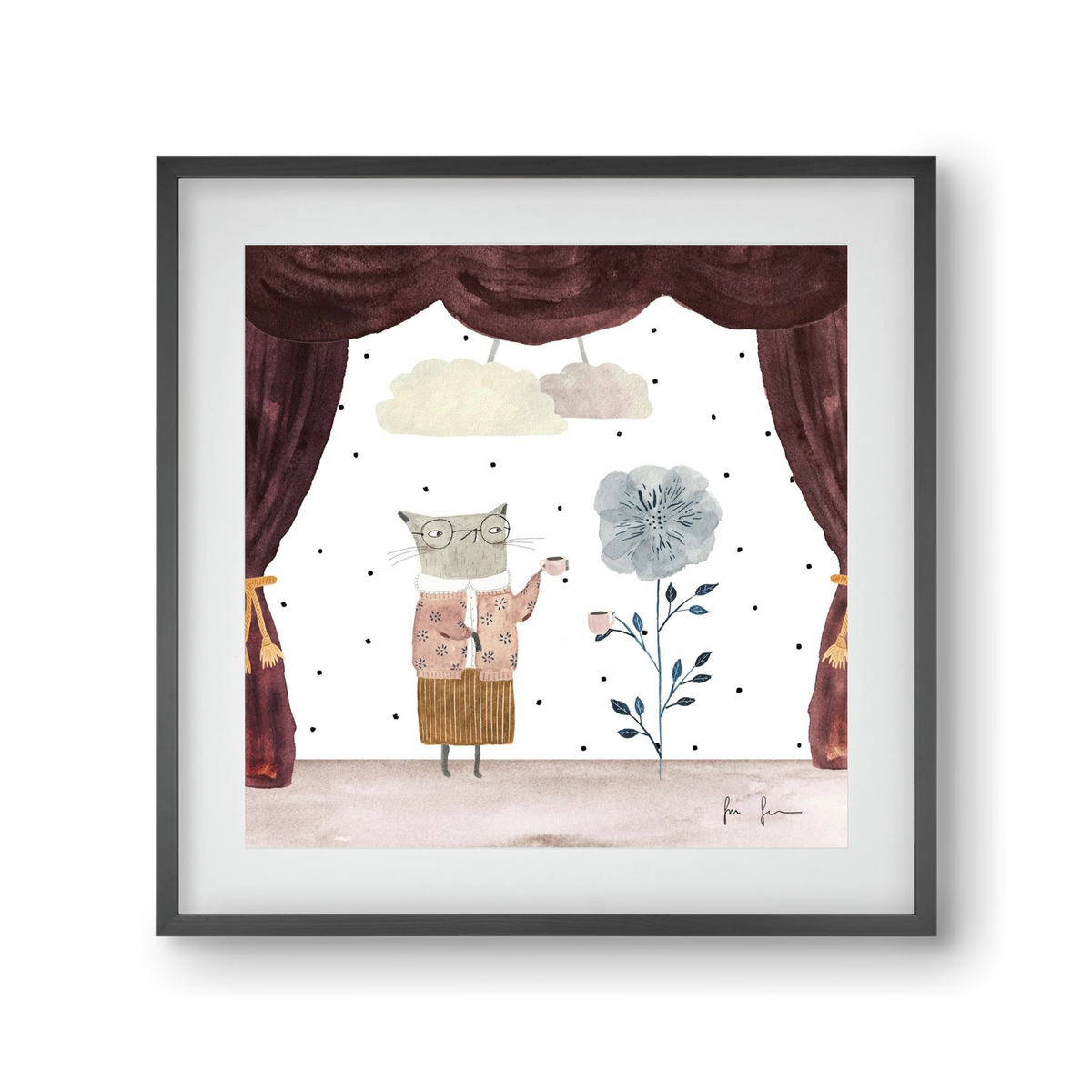 Teadélután, 30x30 cm (20x20 cm), Fekete keret, paszpartuval