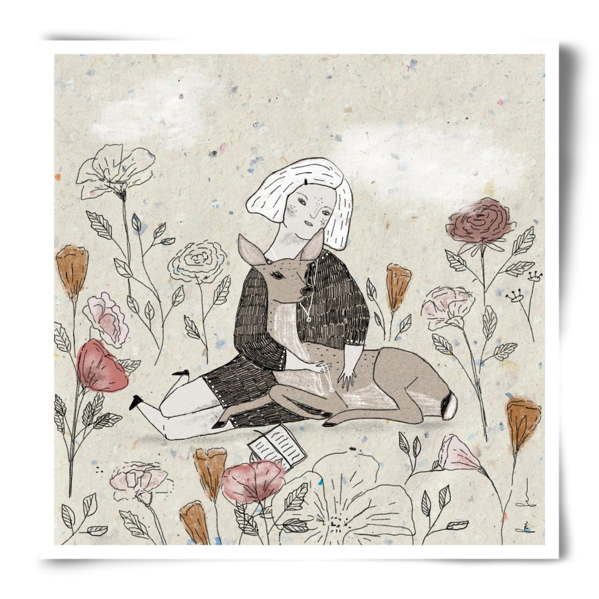 Lány őzzel, 50x50 cm, Keret nélkül