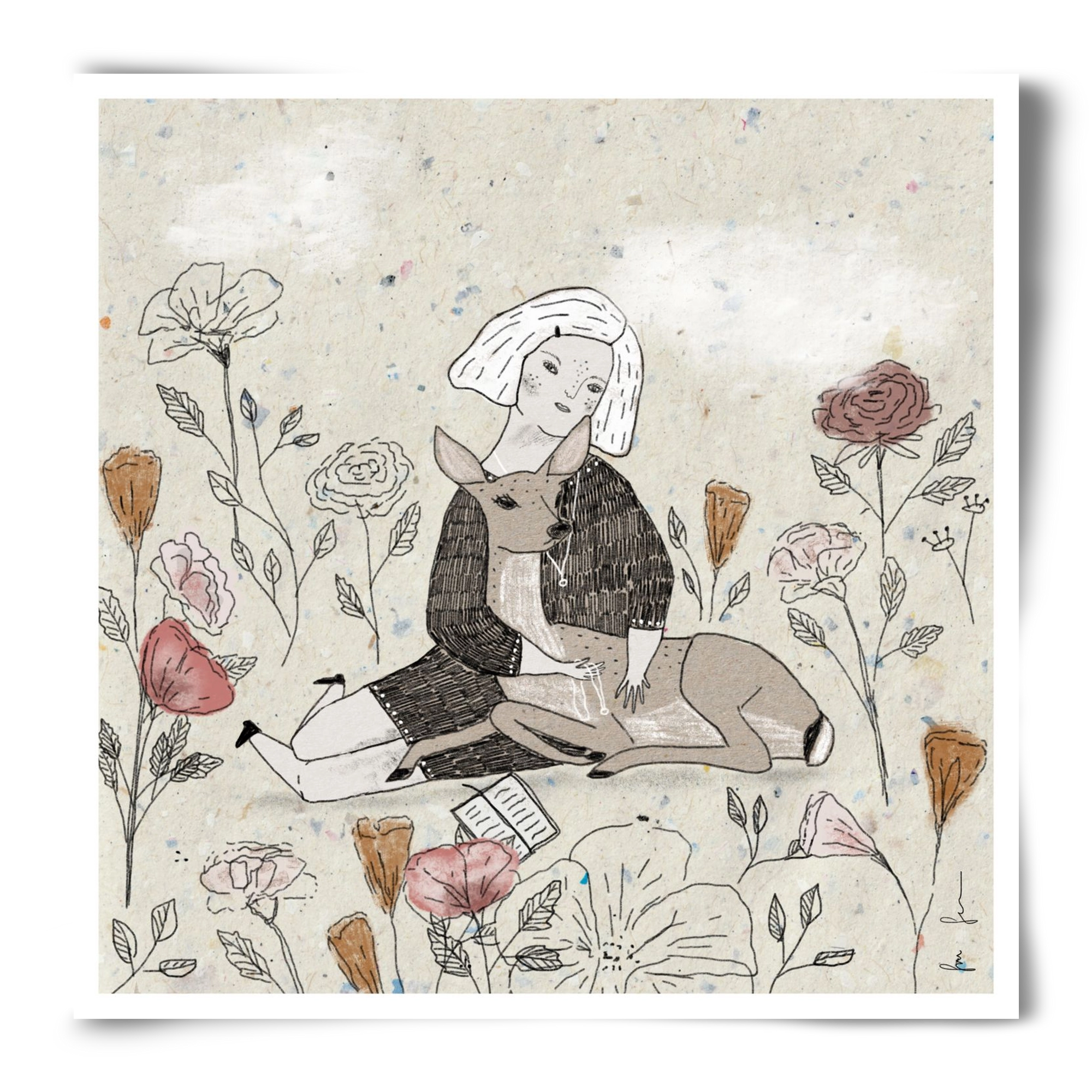 Lány őzzel, 50x50 cm, Keret nélkül