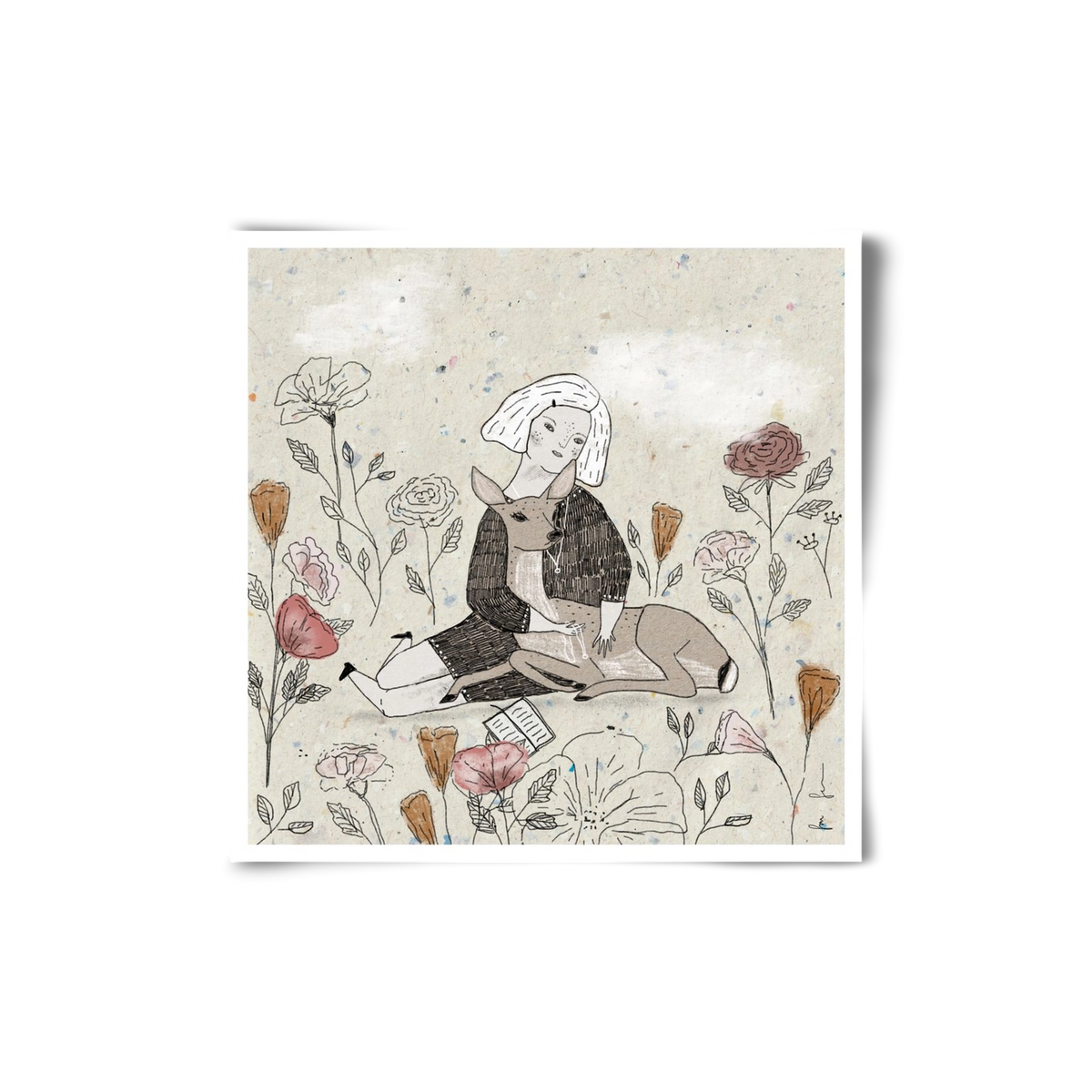 Lány őzzel, 20x20 cm, Keret nélkül