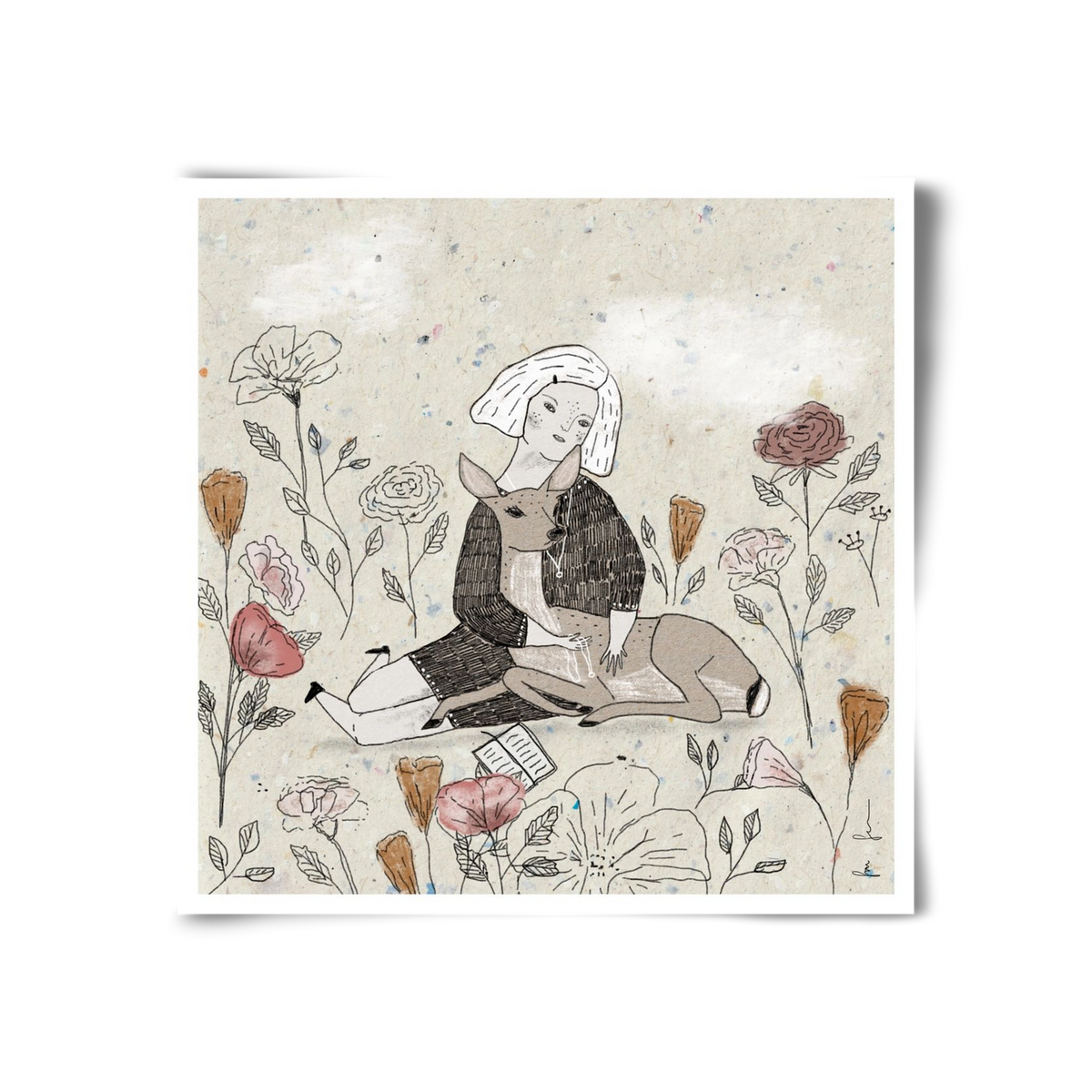 Lány őzzel, 30x30 cm, Keret nélkül