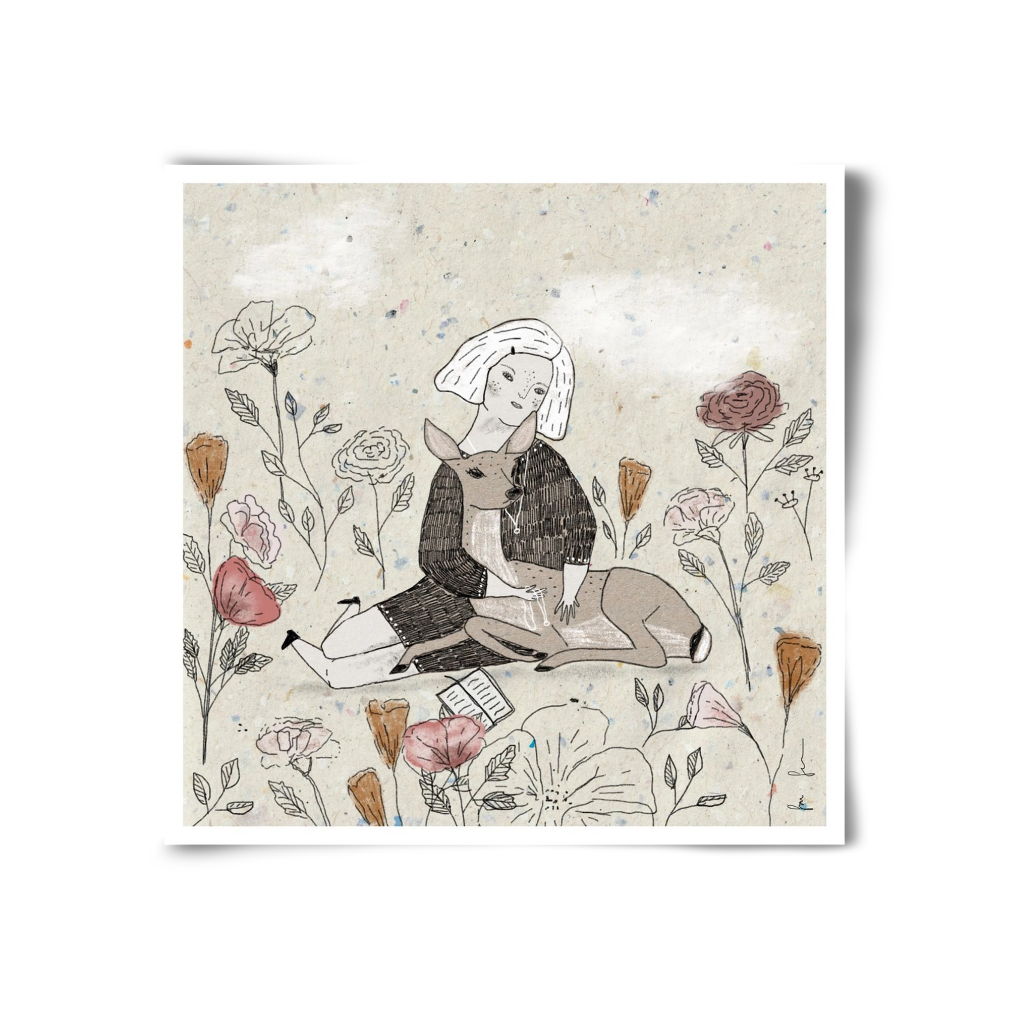 Lány őzzel, 30x30 cm, Keret nélkül