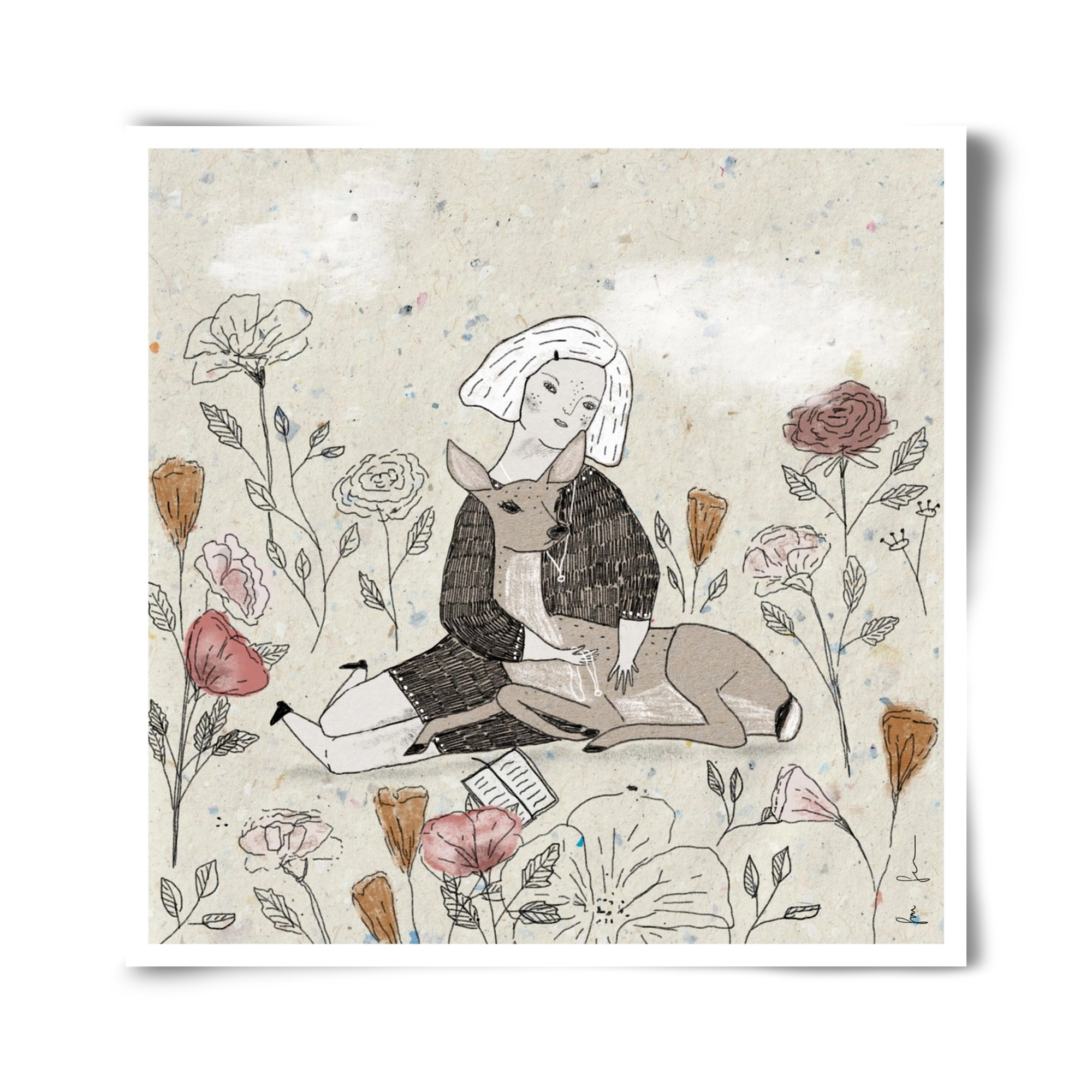 Lány őzzel, 40x40 cm, Keret nélkül