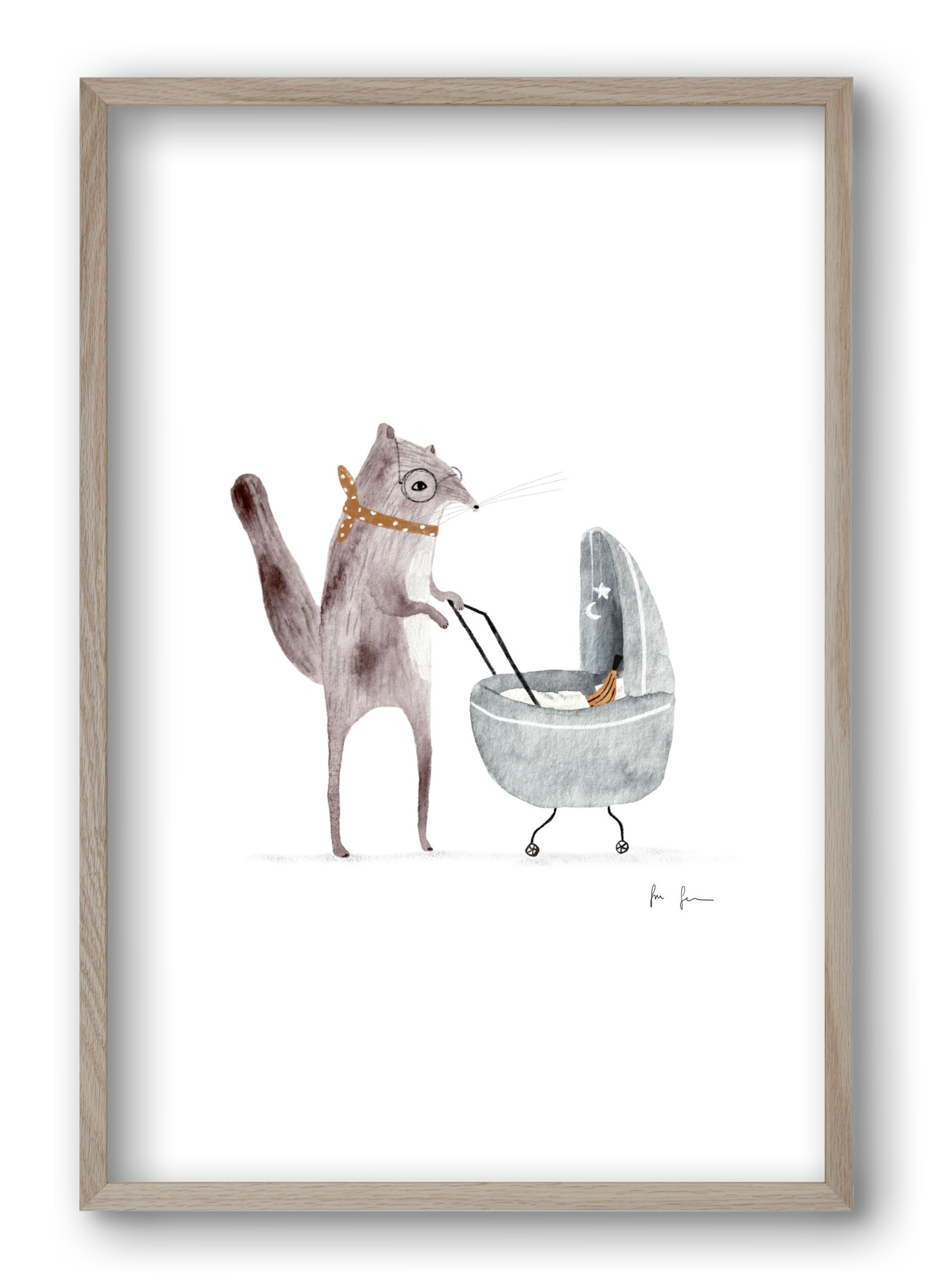 Mókus babakocsival, 40x60 cm (40x60 cm), Tölgy keret