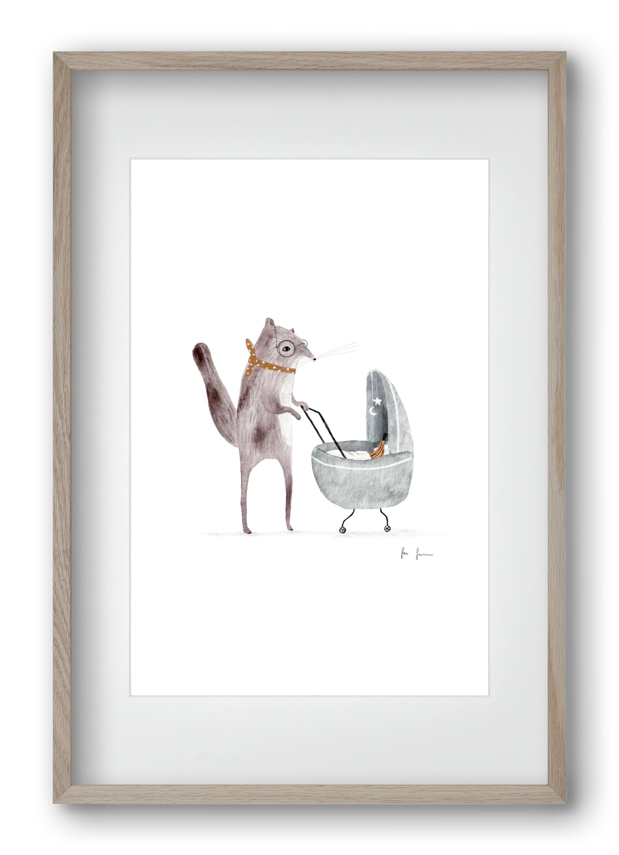 Mókus babakocsival, 40x60 cm (30x45 cm), Tölgy keret, paszpartuval