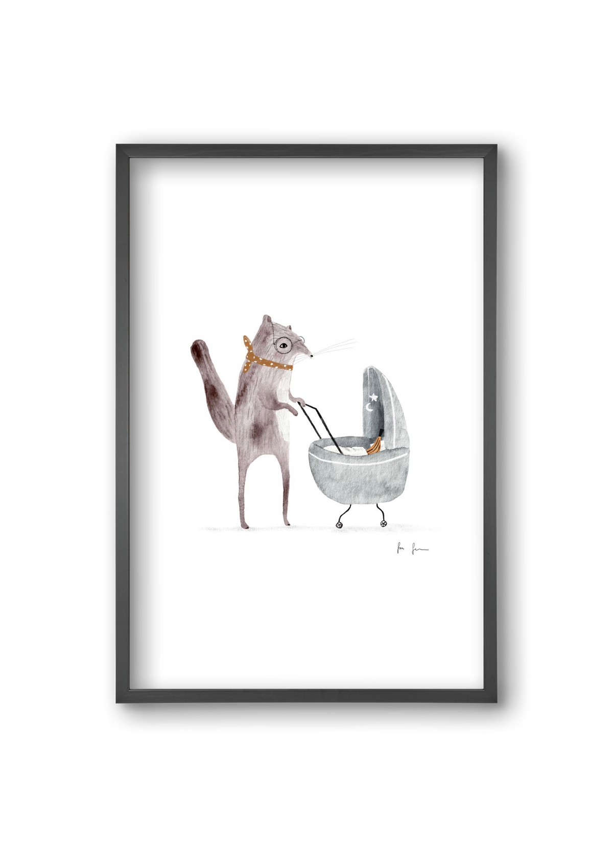 Mókus babakocsival, 20x30 cm (20x30 cm), Fekete keret