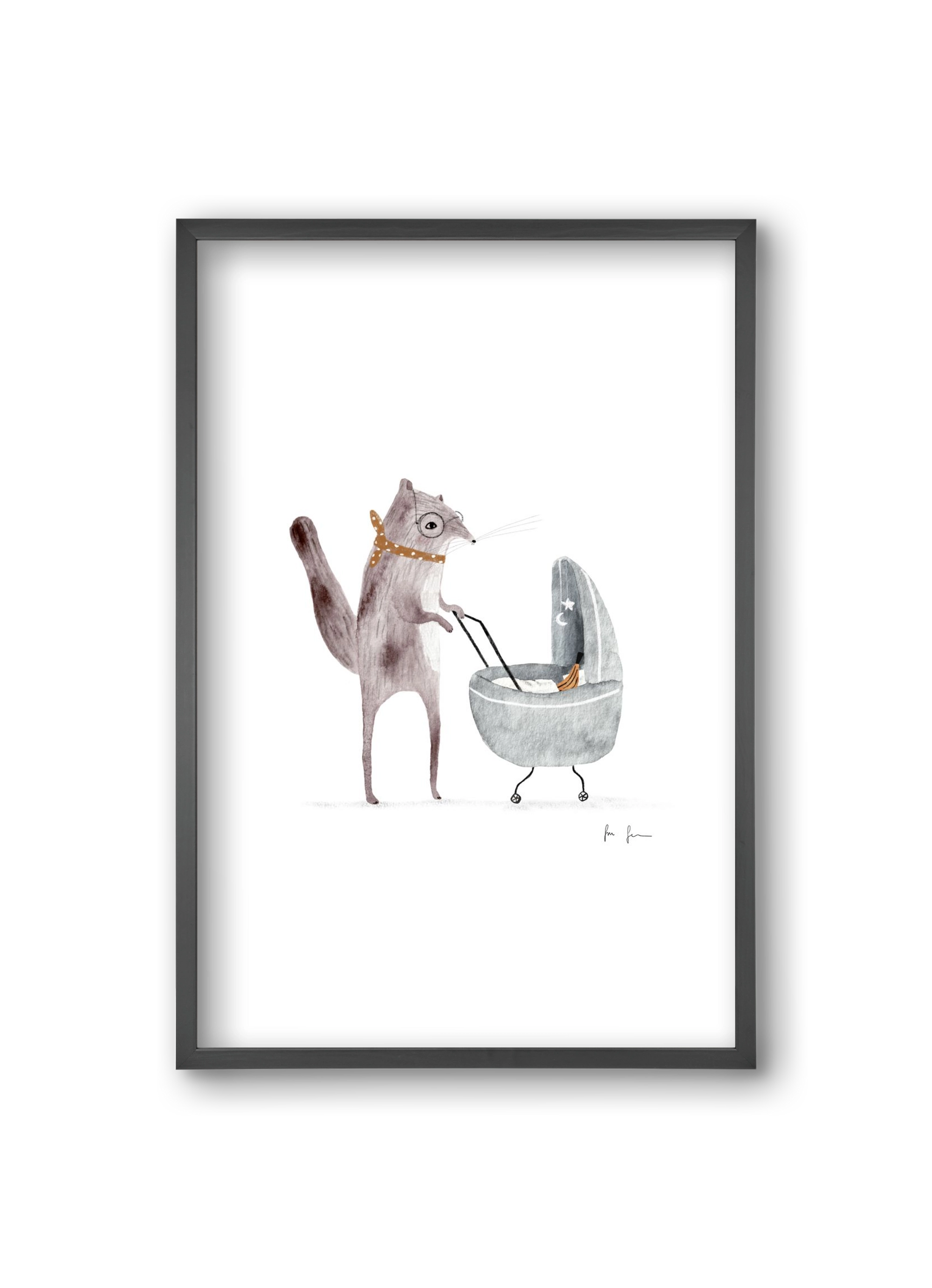 Mókus babakocsival, 20x30 cm (20x30 cm), Fekete keret