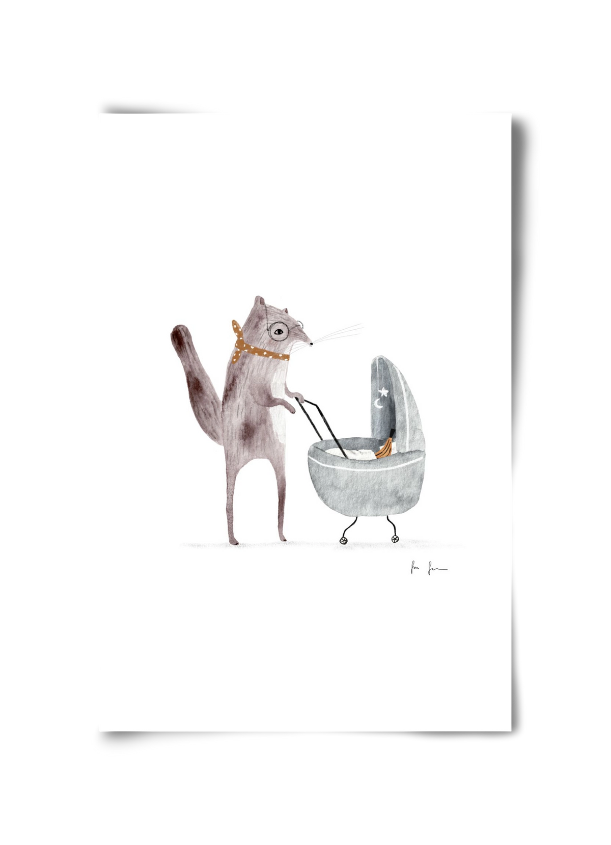 Mókus babakocsival, 30x45 cm, Keret nélkül