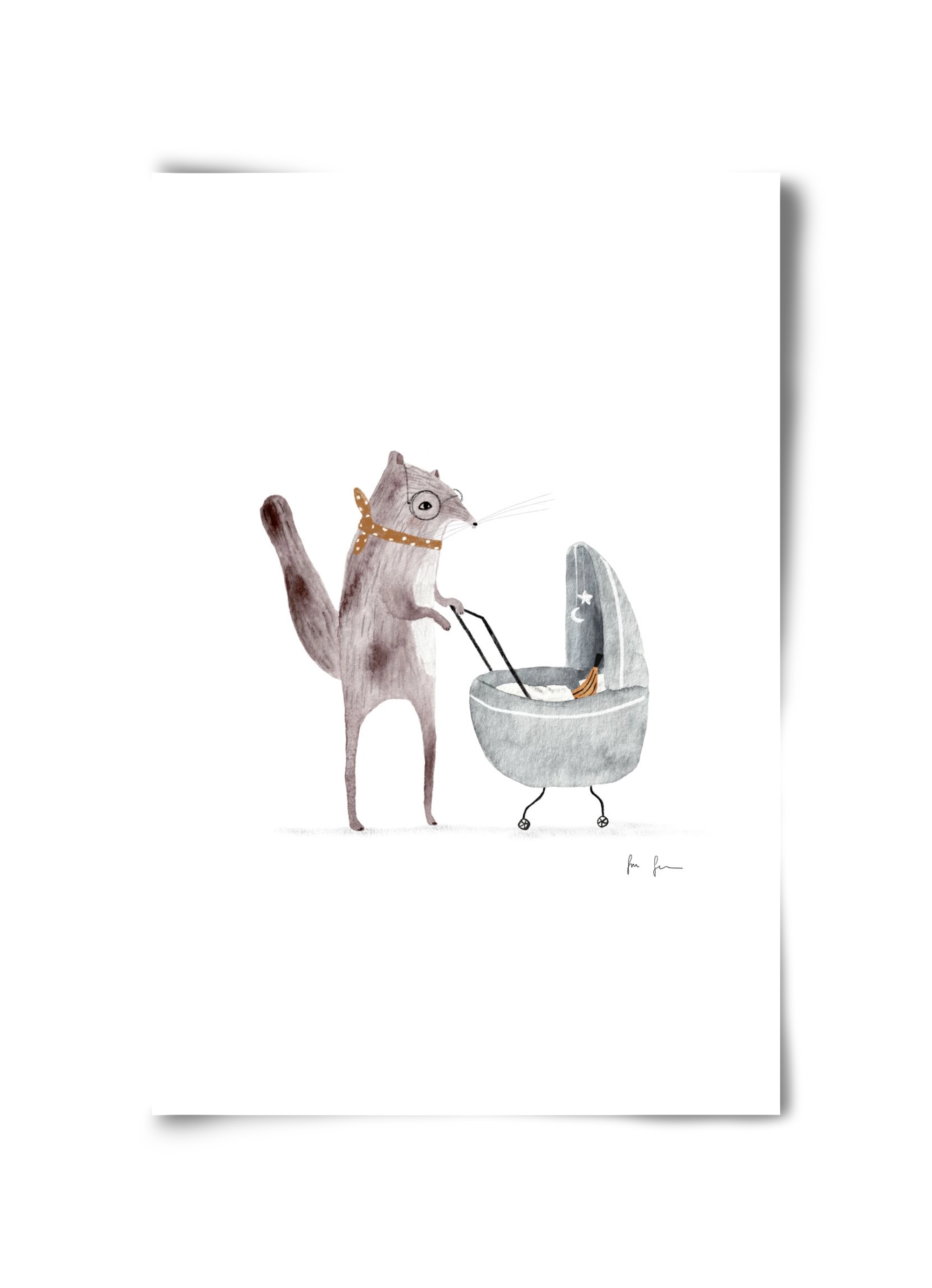 Mókus babakocsival, 30x45 cm, Keret nélkül