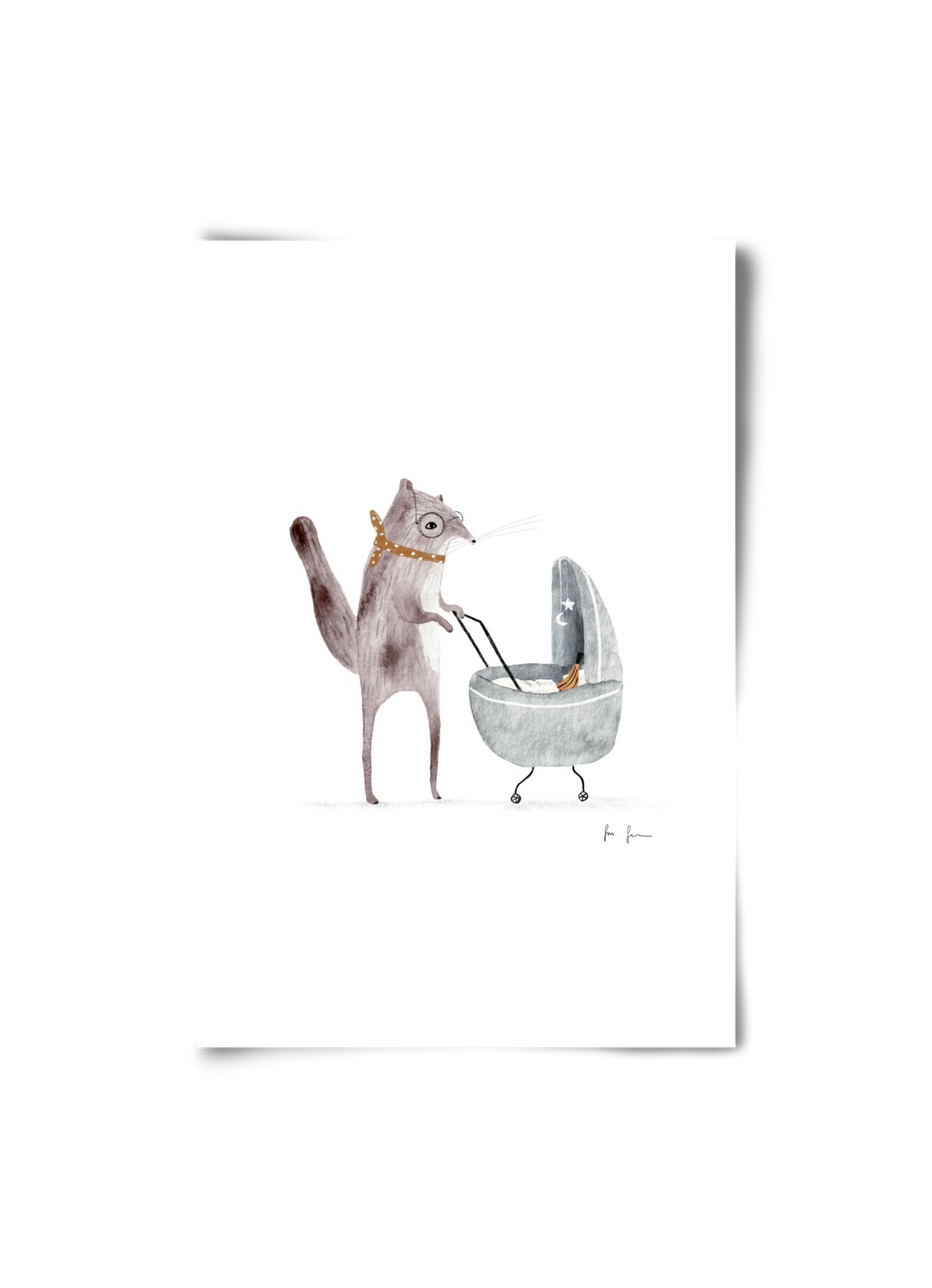 Mókus babakocsival, 20x30 cm, Keret nélkül