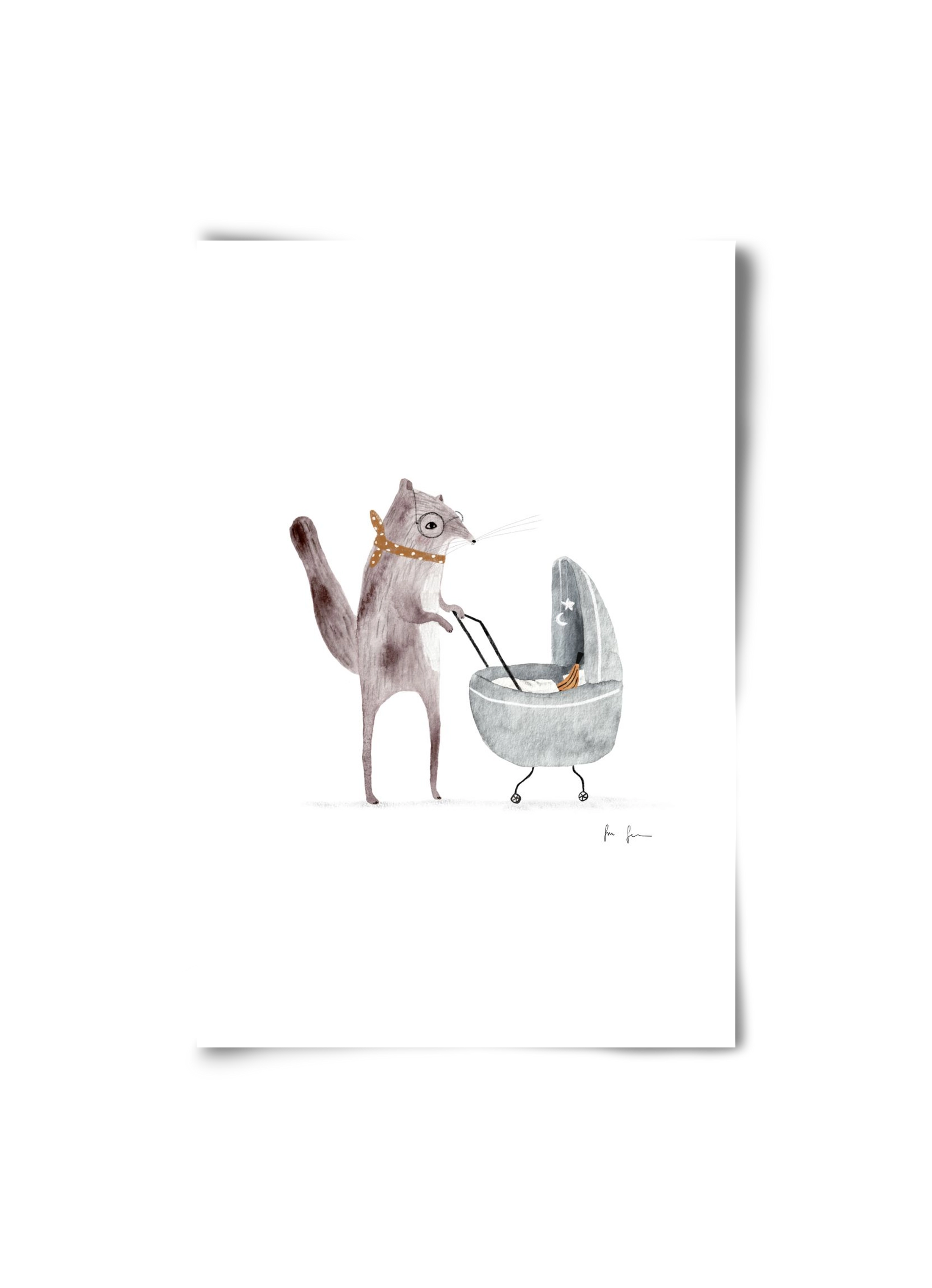 Mókus babakocsival, 20x30 cm, Keret nélkül