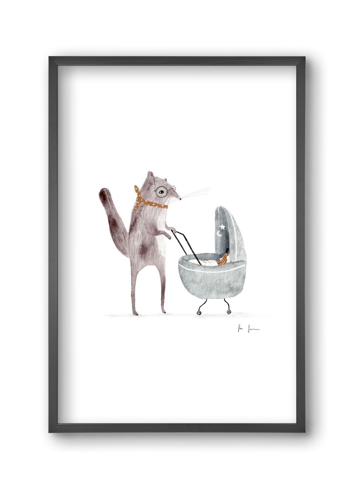 Mókus babakocsival, 30x45 cm (30x45 cm), Fekete keret