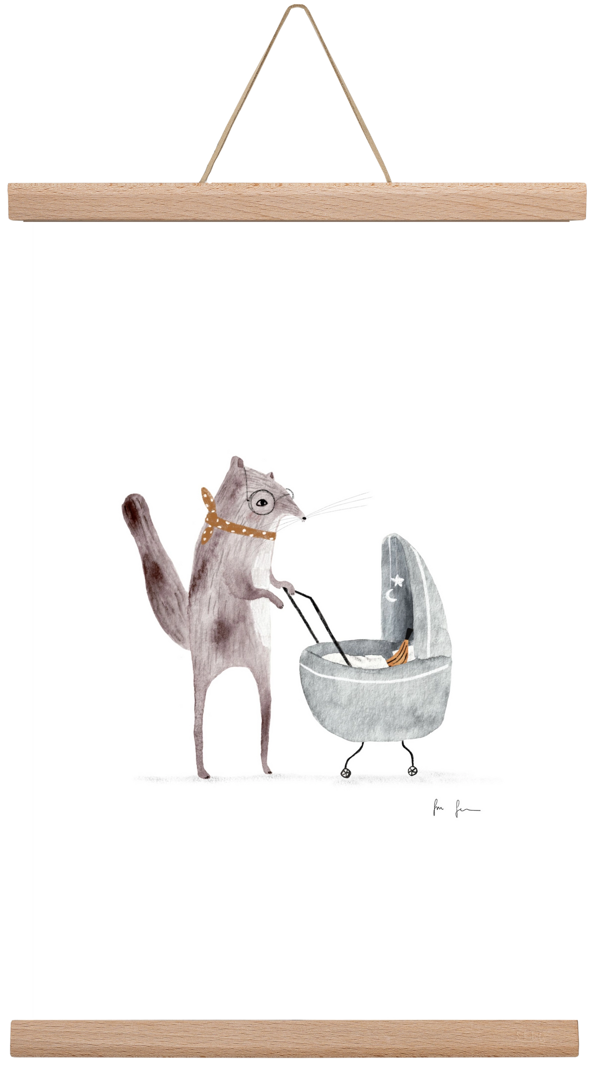 Mókus babakocsival, 30x45 cm (30x45 cm), Tölgy akasztó