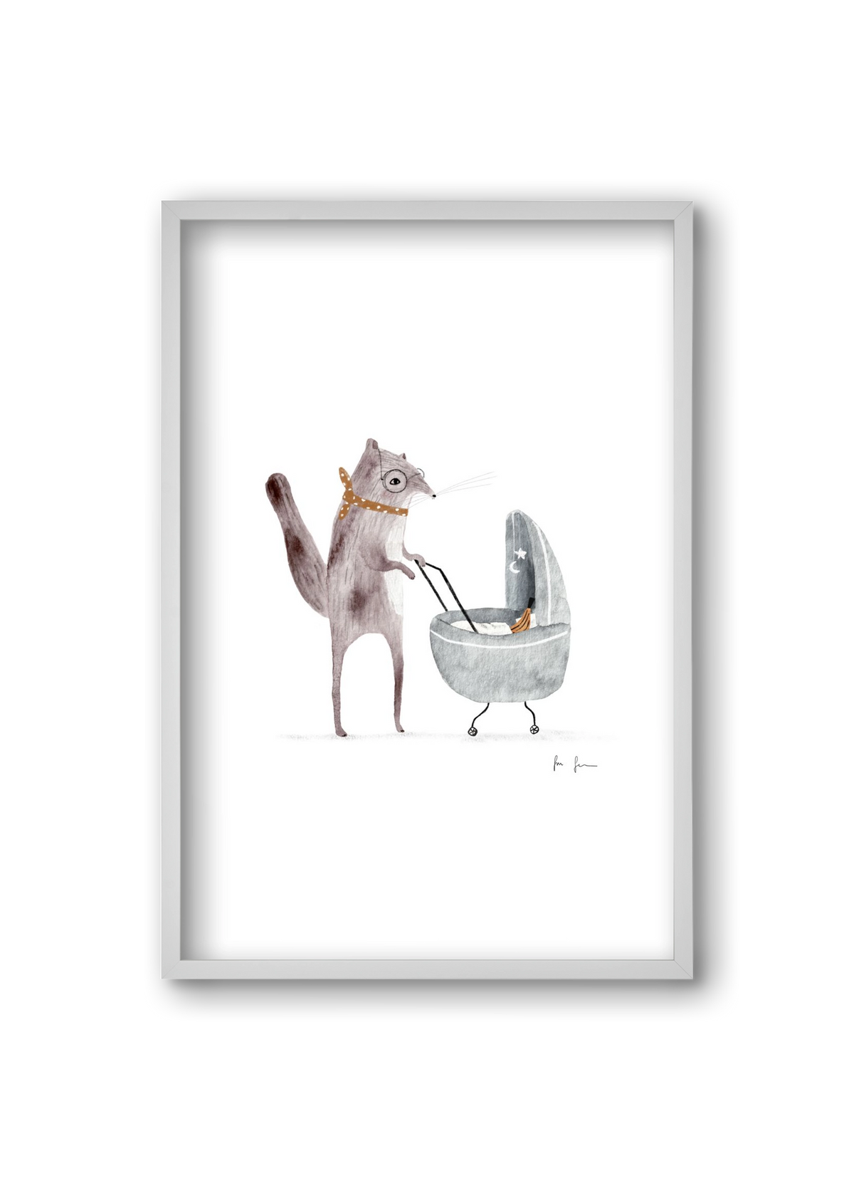 Mókus babakocsival, 20x30 cm (20x30 cm), Fehér keret