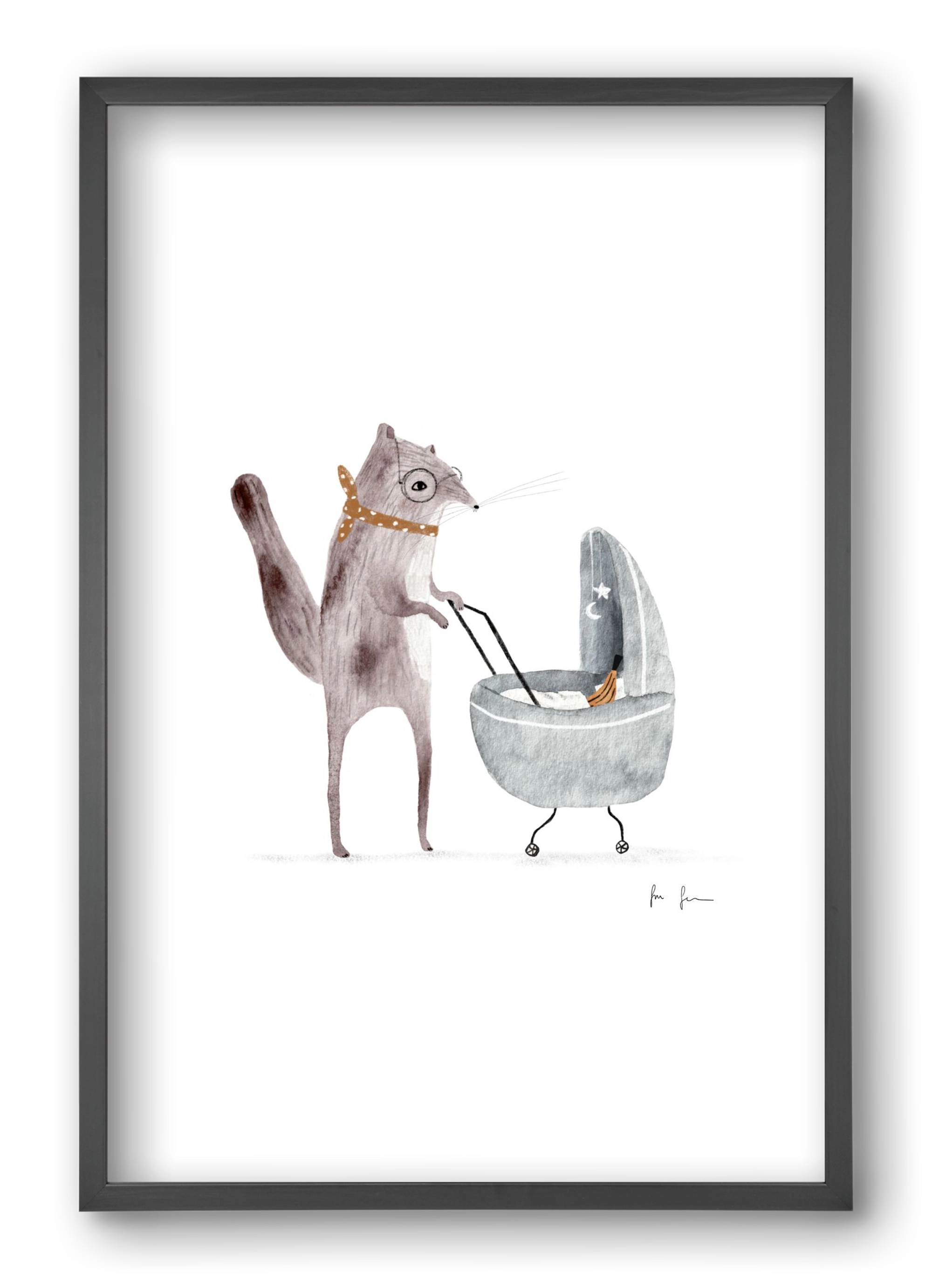 Mókus babakocsival, 40x60 cm (40x60 cm), Fekete keret