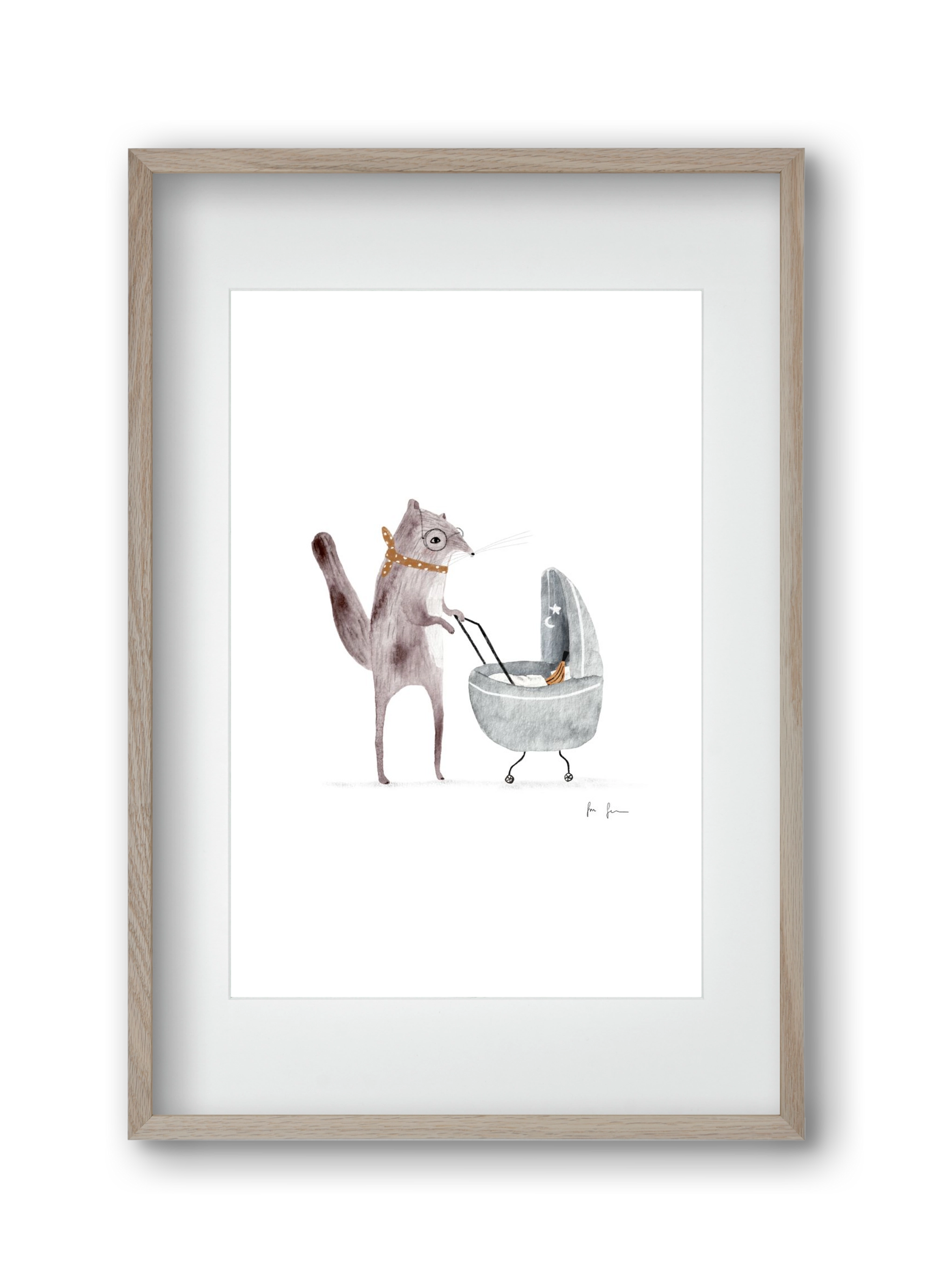 Mókus babakocsival, 30x45 cm (20x30 cm), Tölgy keret, paszpartuval