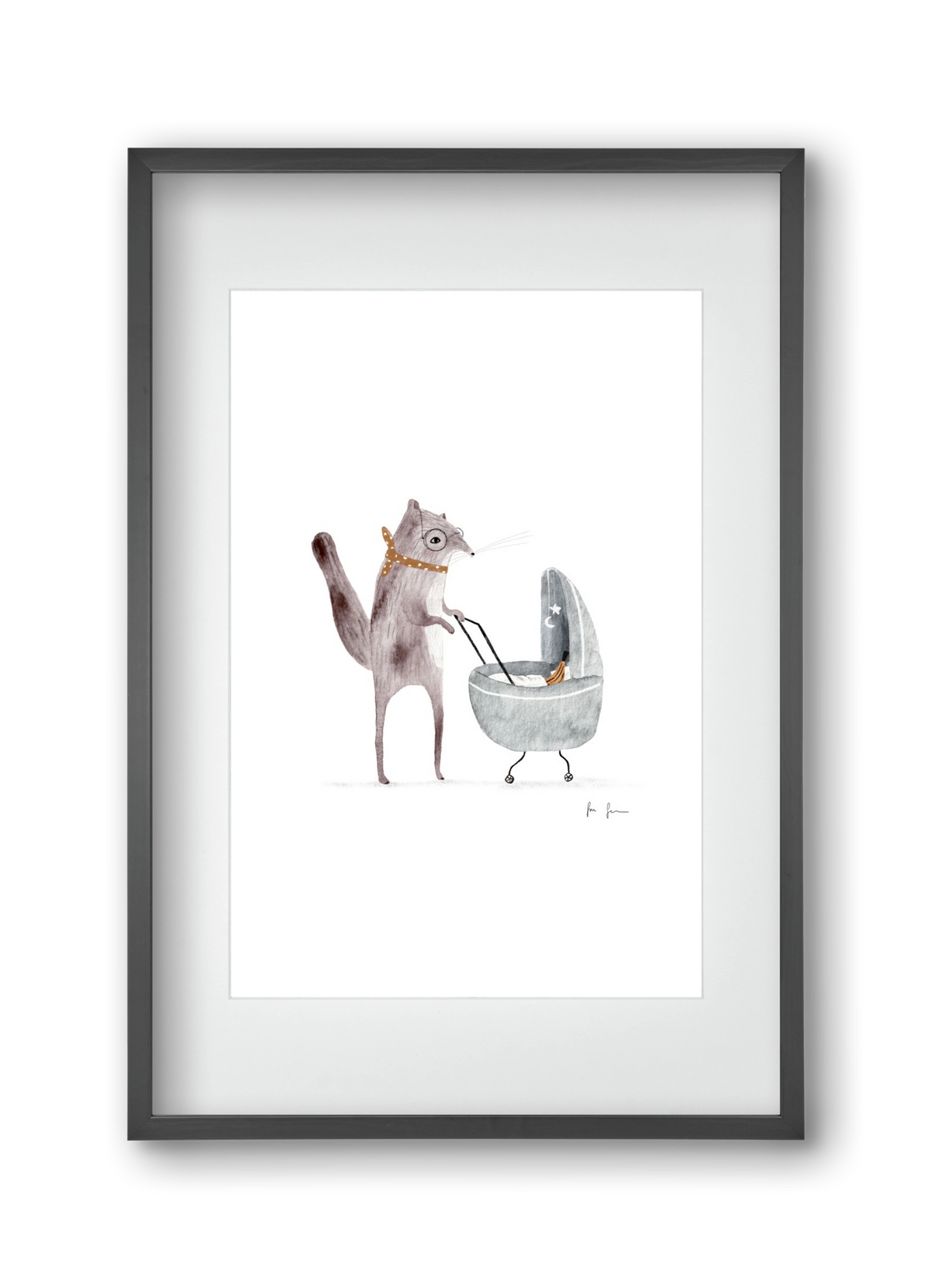 Mókus babakocsival, 30x45 cm (20x30 cm), Fekete keret, paszpartuval